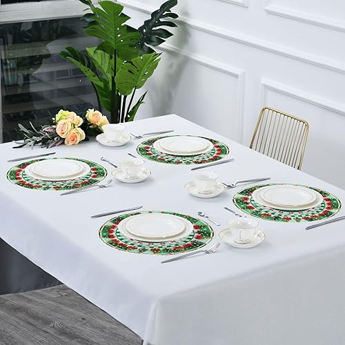 Miniatura 7 de Merry Christmas Tree Dark Green Round Vinyl placemats Dining Table Plate mats Set of 4 15x15 in individuales para mesa de comedor