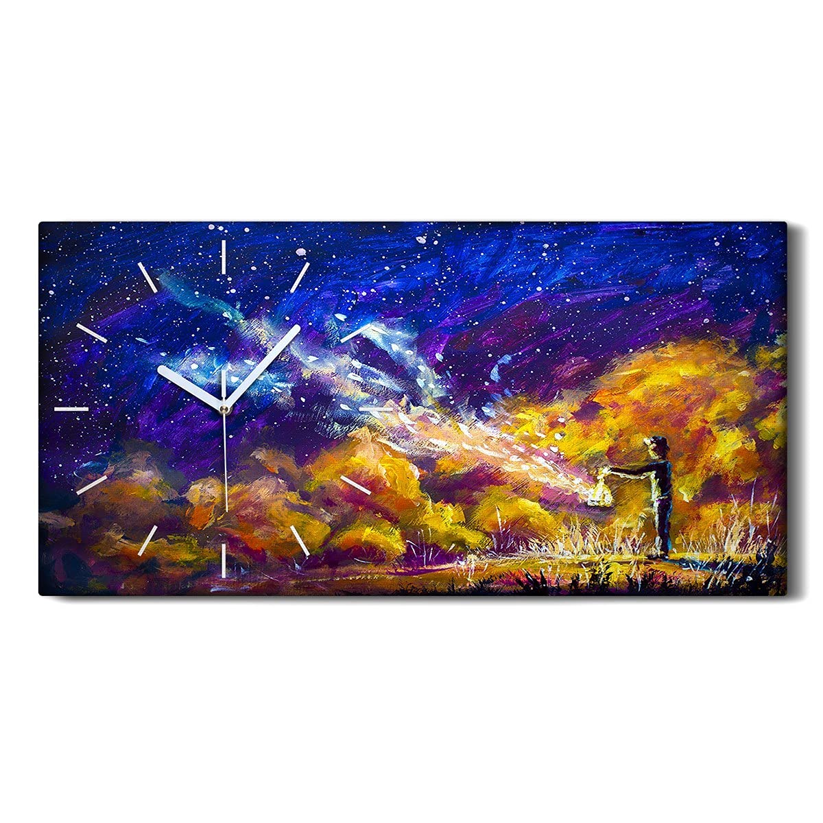 Horloge sur Toile Garçon avec Lanterne Art Mural Poétique