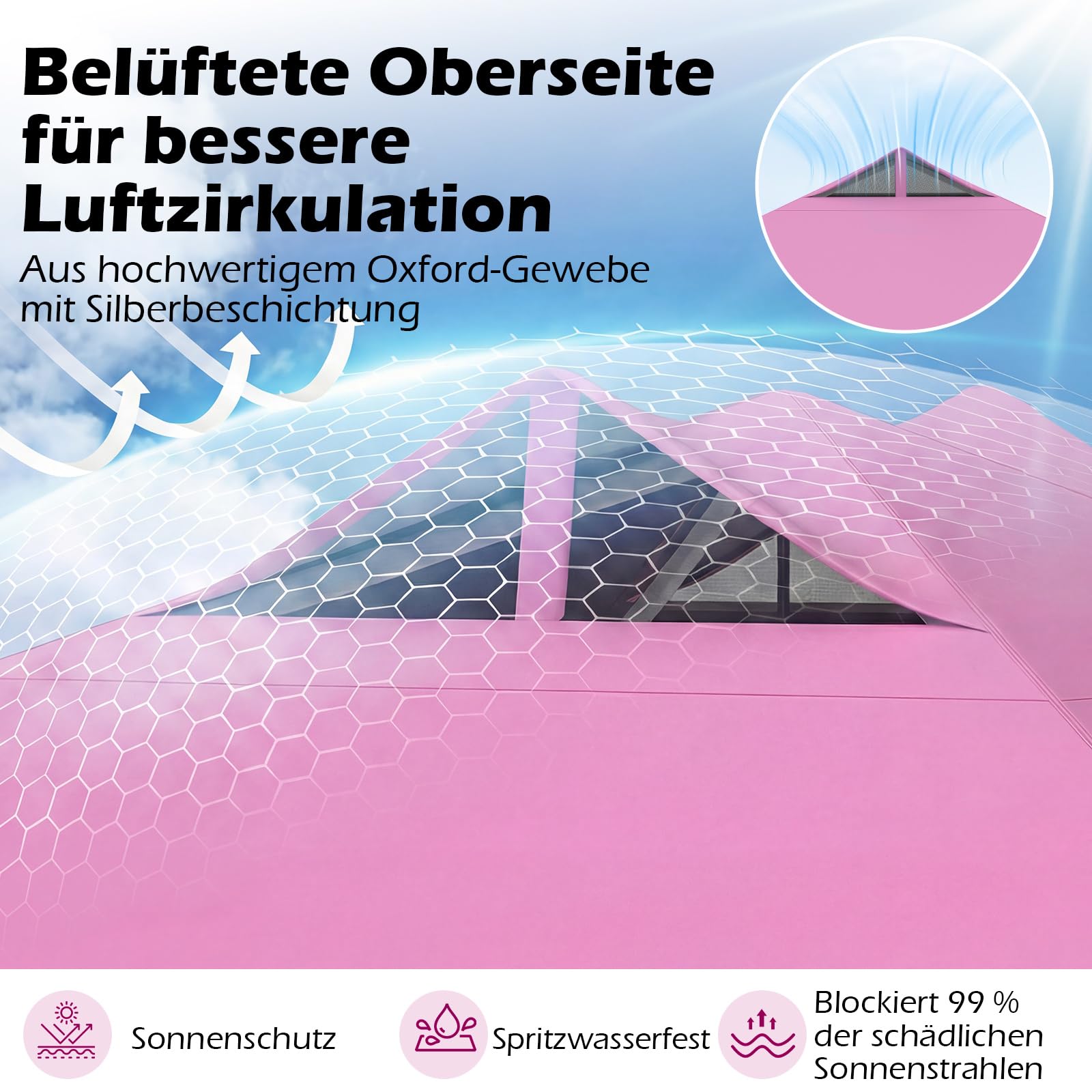 COSTWAY Pavillon 3x3m, Pop-Up Faltpavillon wasserdicht stabil Winterfest, Gartenpavillon mit 4 Sandsäcken, Heringen & Seilen, Partyzelt Sonnenschutz mit Rolltasche für Camping und Picknick (Rosa)