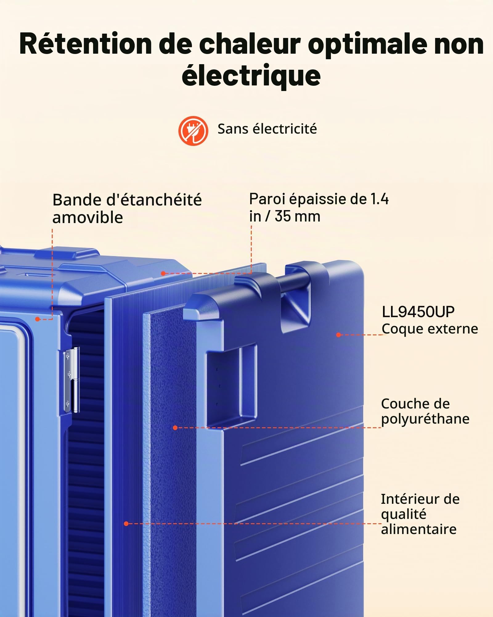 VEVOR Conteneur Isotherme pour Bac Gastronorme 120 L, Boîte de Transport Alimentaire Empilable, Chargement Frontal, Double Boucle, Poignées et Roulettes, Porte-plateaux pour Restauration Cantine, Bleu
