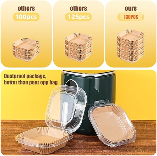 Miniatura 3 de Forros de papel desechables para freidora de aire de 9.5 pulgadas, 130 forros cuadrados para freidora de aire, adecuados para 5-8 cuartos de galón,