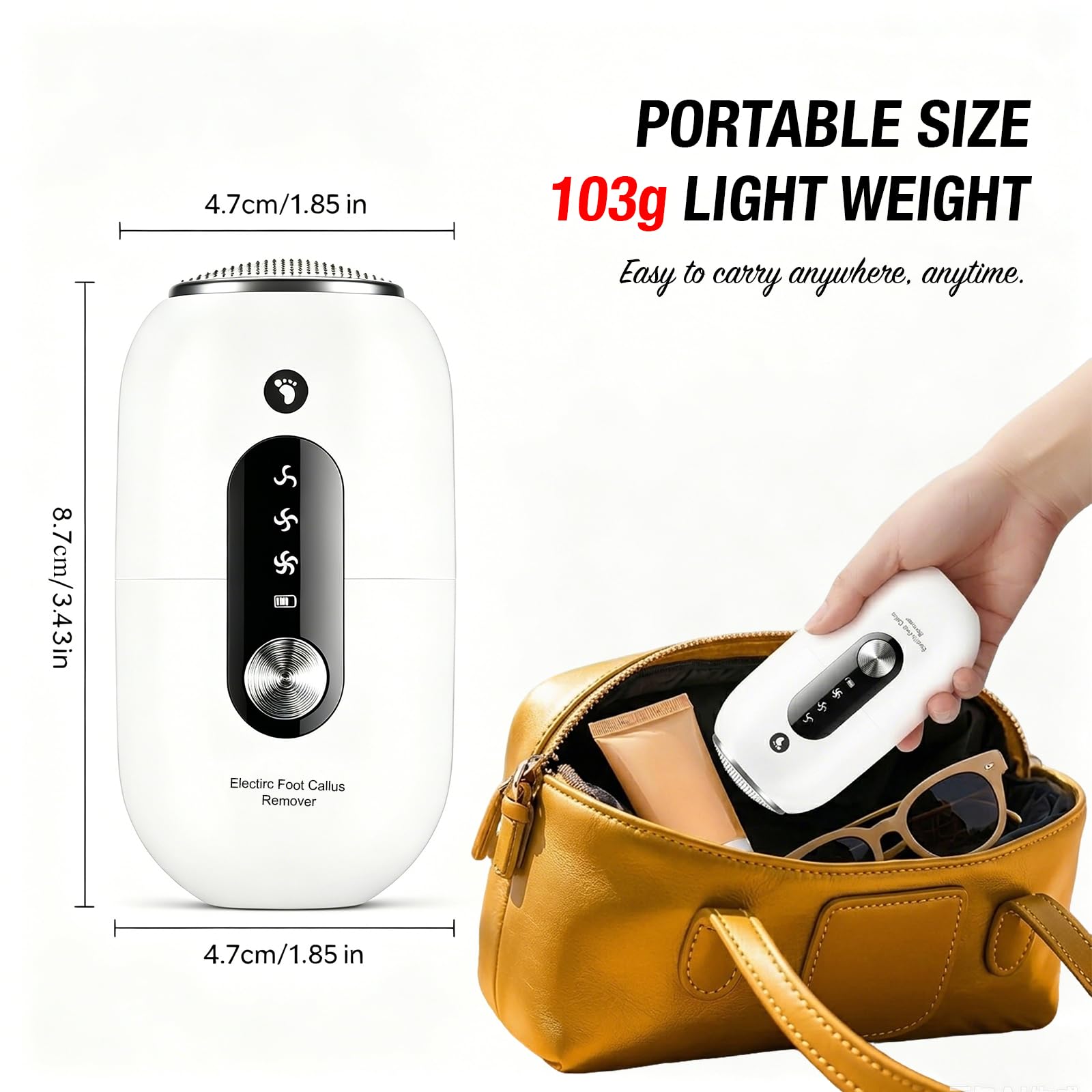 Lima Eléctrica para Pies y Durezas, Quita Callos Pies, Limador de Durezas Eléctrico, Kit Pedicura con 3 Velocidades, Pulidor para Talones, 2 Cabezales de Acero Inoxidable, IPX6 Impermeable