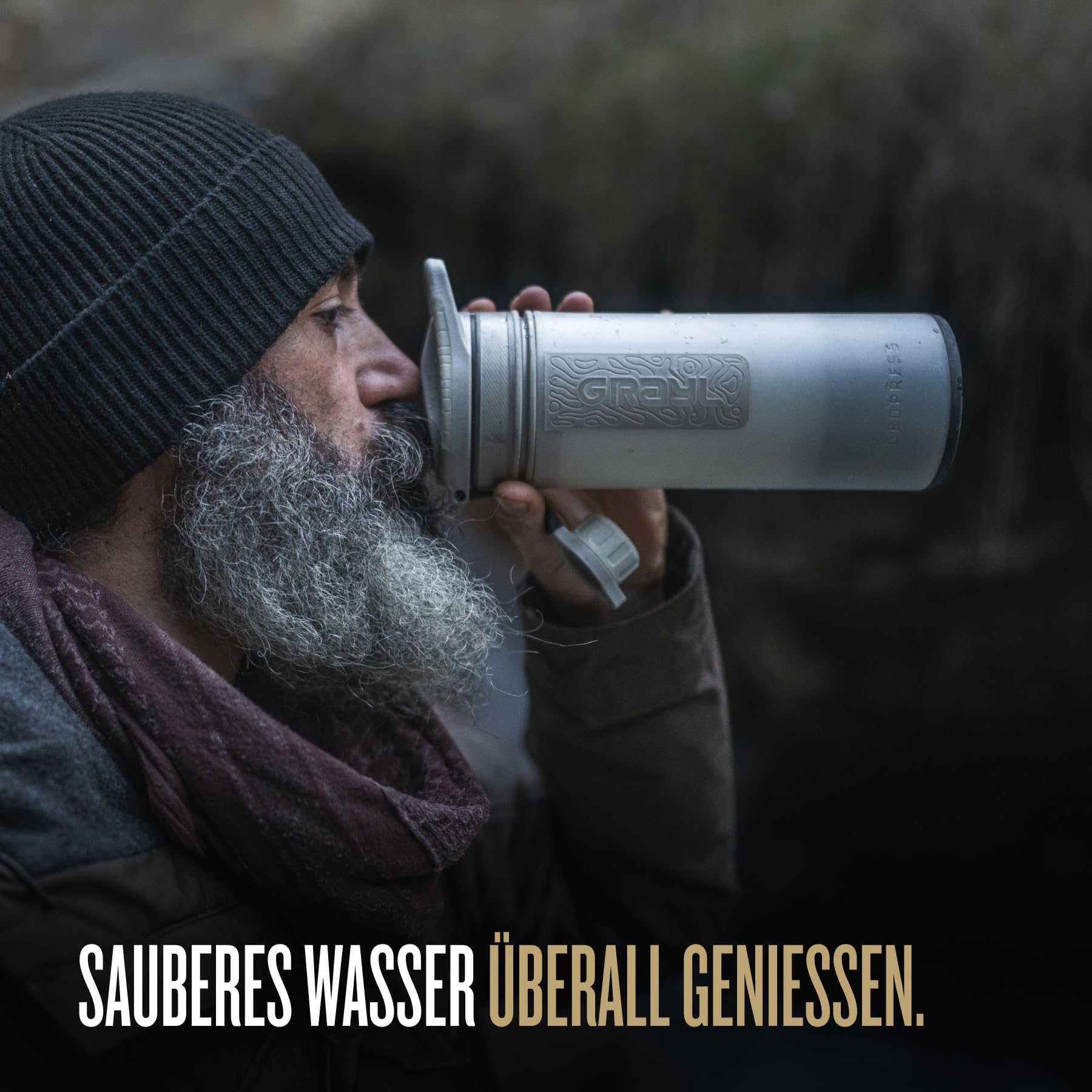 GRAYL GeoPress 710 ml, filtro acqua potabile, elimina il 99,99% di batteri e virus, perfetto per campeggio, sopravvivenza e viaggi (Peak White)