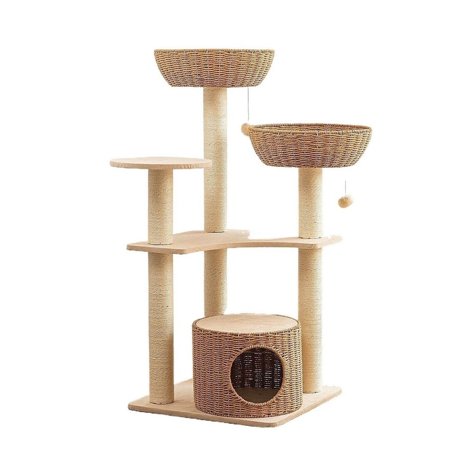 Torre for Gatos de Varios Niveles 115 cm con Poste rascador | Condominio for gatos resistente con canasta tejida a mano
