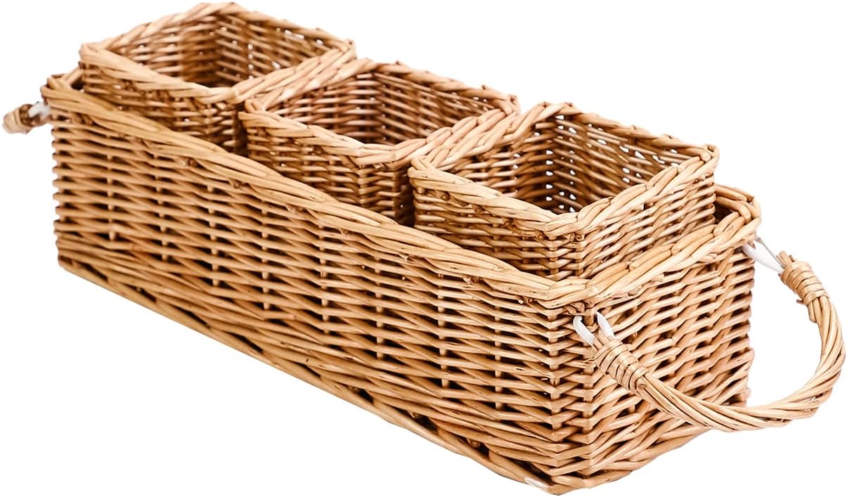 3 Compartment Wicker Kitchen Flatware Storage Basket