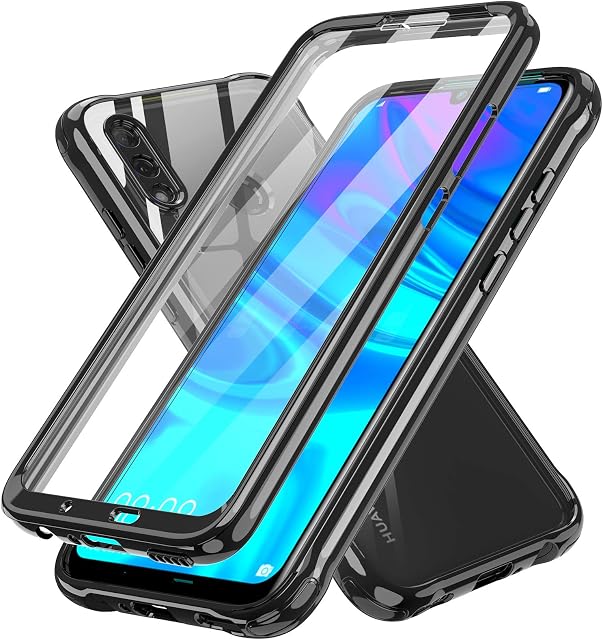 LeYi Case for Huawei P Smart 2019 and Built-in Screen Protector, Full Body Protective Cover Shockproof Clear Silicone Bumper Rugged Phone Case for Huawei P Smart 2019,Black