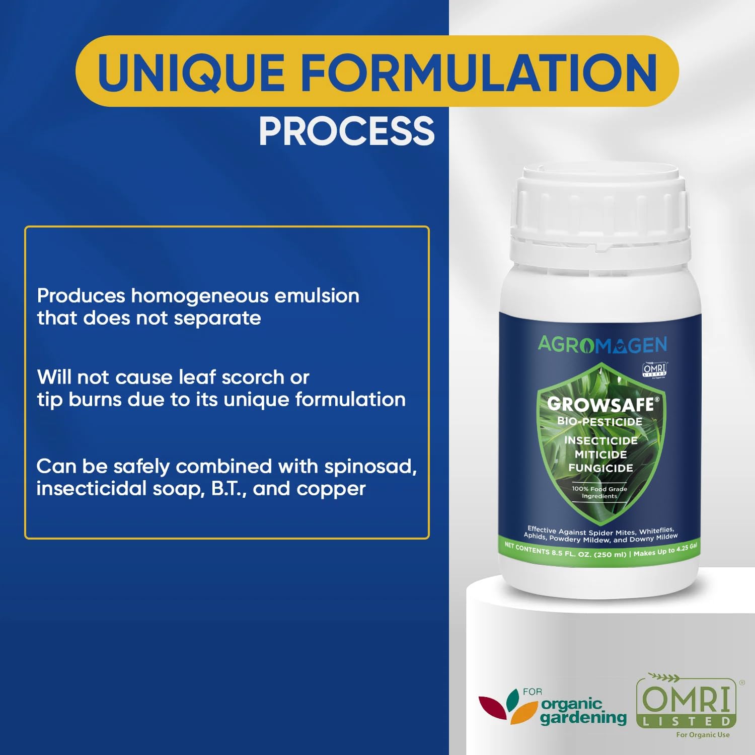 GrowSafe Bio-Pesticido: Insecticida 3 en 1 orgánico todo natural, miticida, fungicida. Control de plagas no tóxico y repelente para insectos de arañas y moho en polvo. No tóxico, concentrado