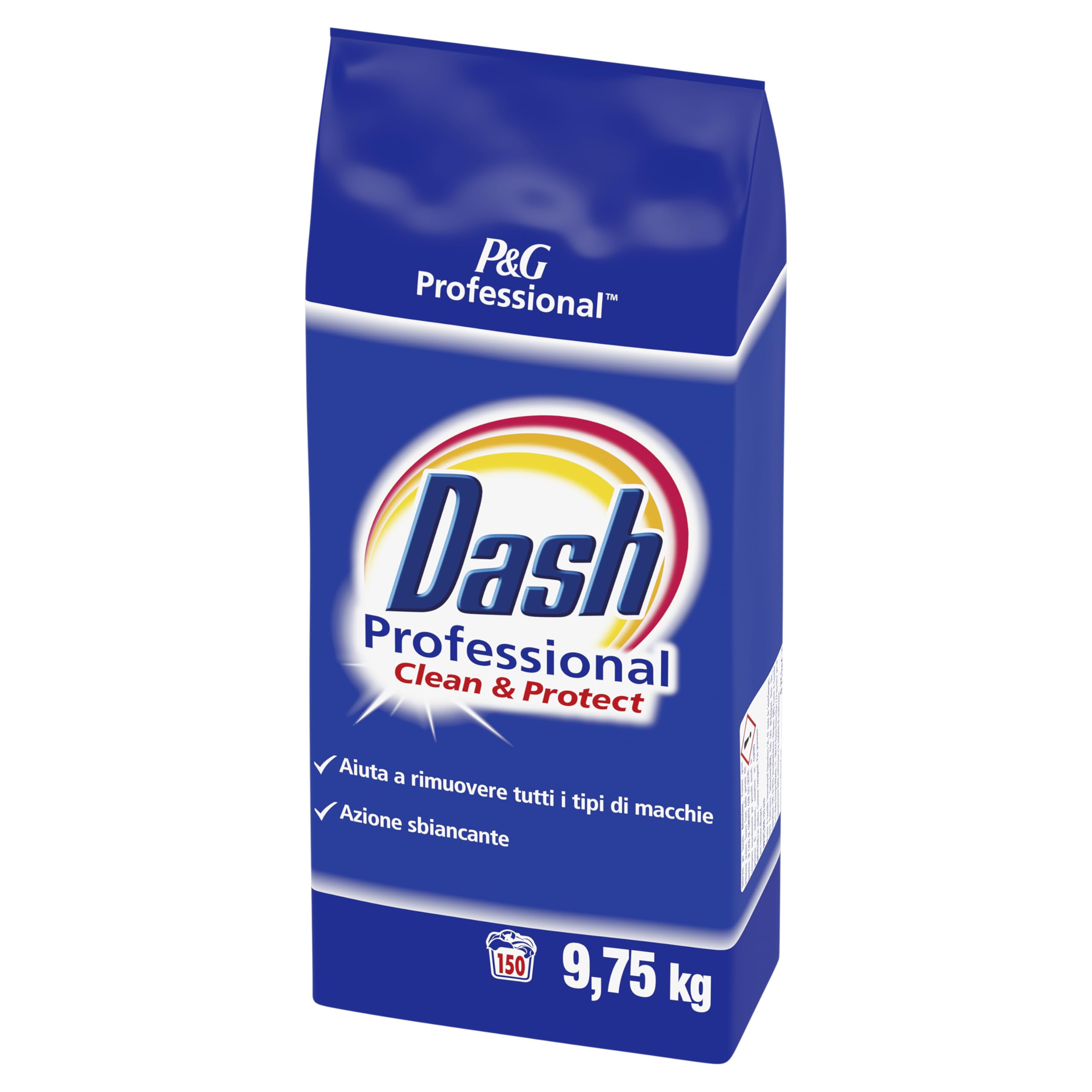 Dash Professional Clean & Protect, Detersivo Lavatrice Polvere Professionale, 150 lavaggi, 9.75 kg, Aiuta a Rimuovere Tutti i Tipi di Macchie, Bianco Straordinario, Per Bucato Professionale