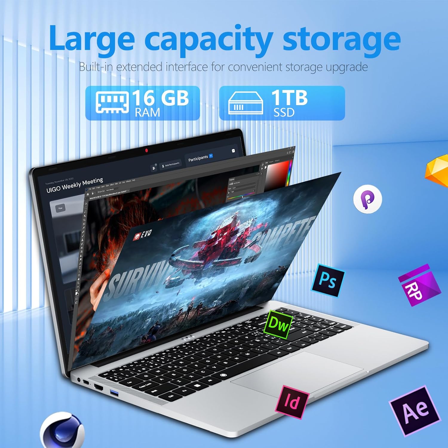DUNHOO Laptop with Ryzen 7430U Processor(6C/12T,up to 4.3GHz) (Beat i7-1355U), Laptop Computer Win 11 Pro, Traditional Laptops 16GB DDR4 1TB SSD 15.6" Full HD IPS Display 1MP Camera Type-C BT 5.