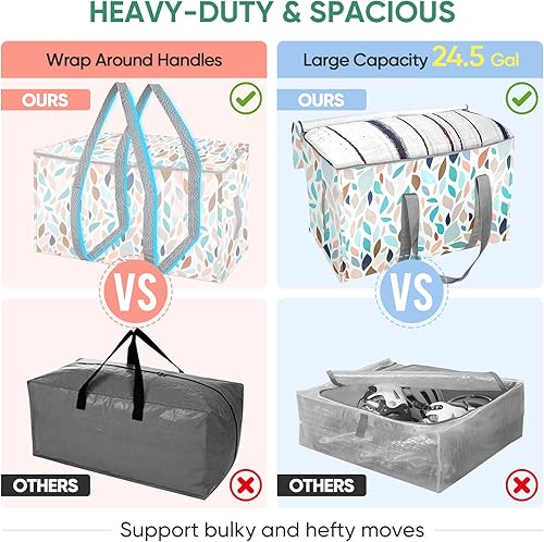 Vista 127 de BALEINE Paquete de 6 bolsas de mudanza de gran tamaño con asas reforzadas, bolsa de almacenamiento resistente para ropa, suministros de mudanza