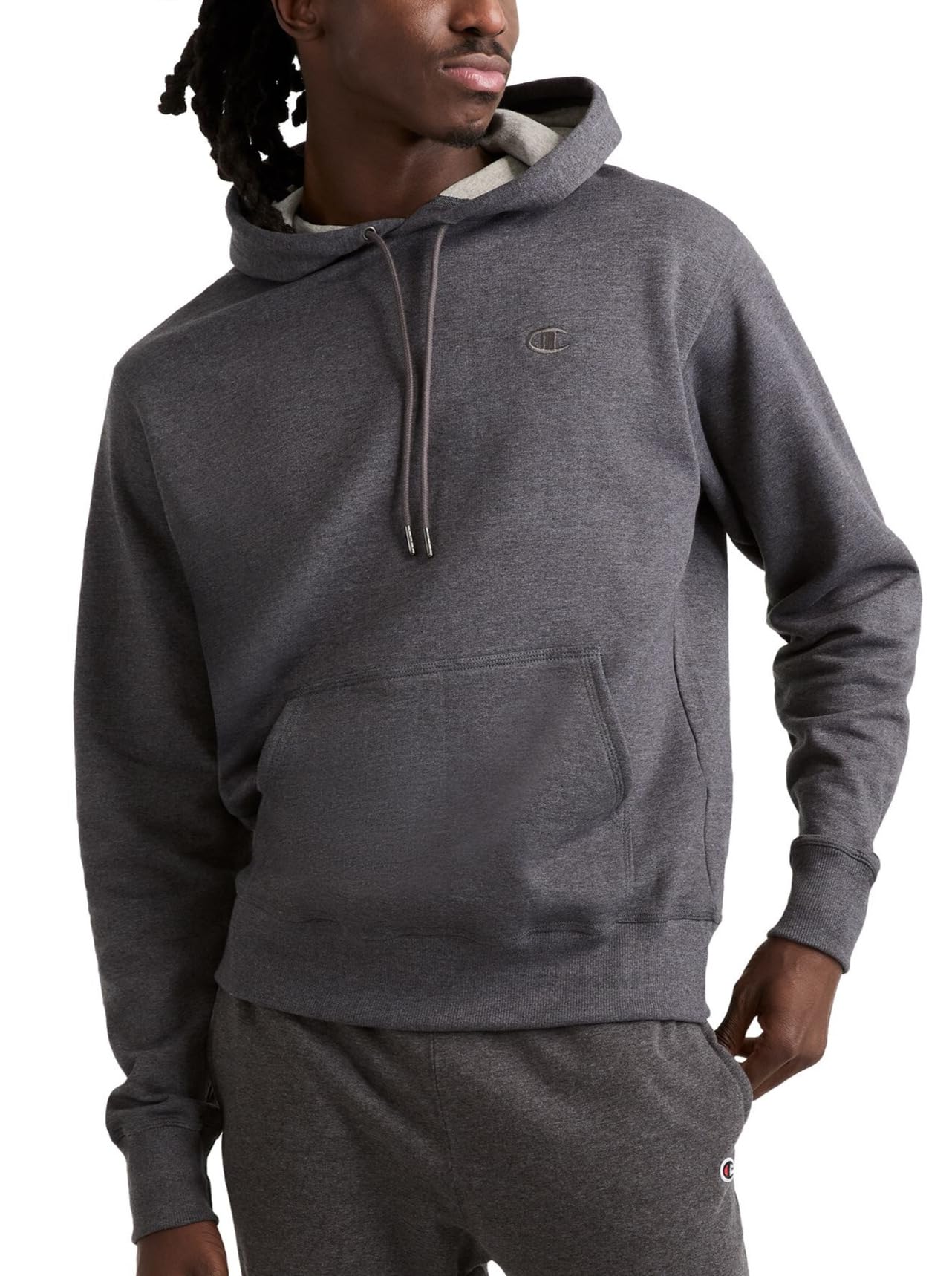 Champion mensGF89HGraphic Powerblend Fleece Pullover Hood Long Sleeve Hooded Sweatshirt - - Large