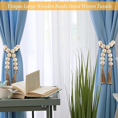 Miniatura 5 de 2 guirnaldas de cuentas de madera grandes con cuentas de madera de 1.57 pulgadas de diámetro y borlas, cuentas decorativas bohemias para decoración