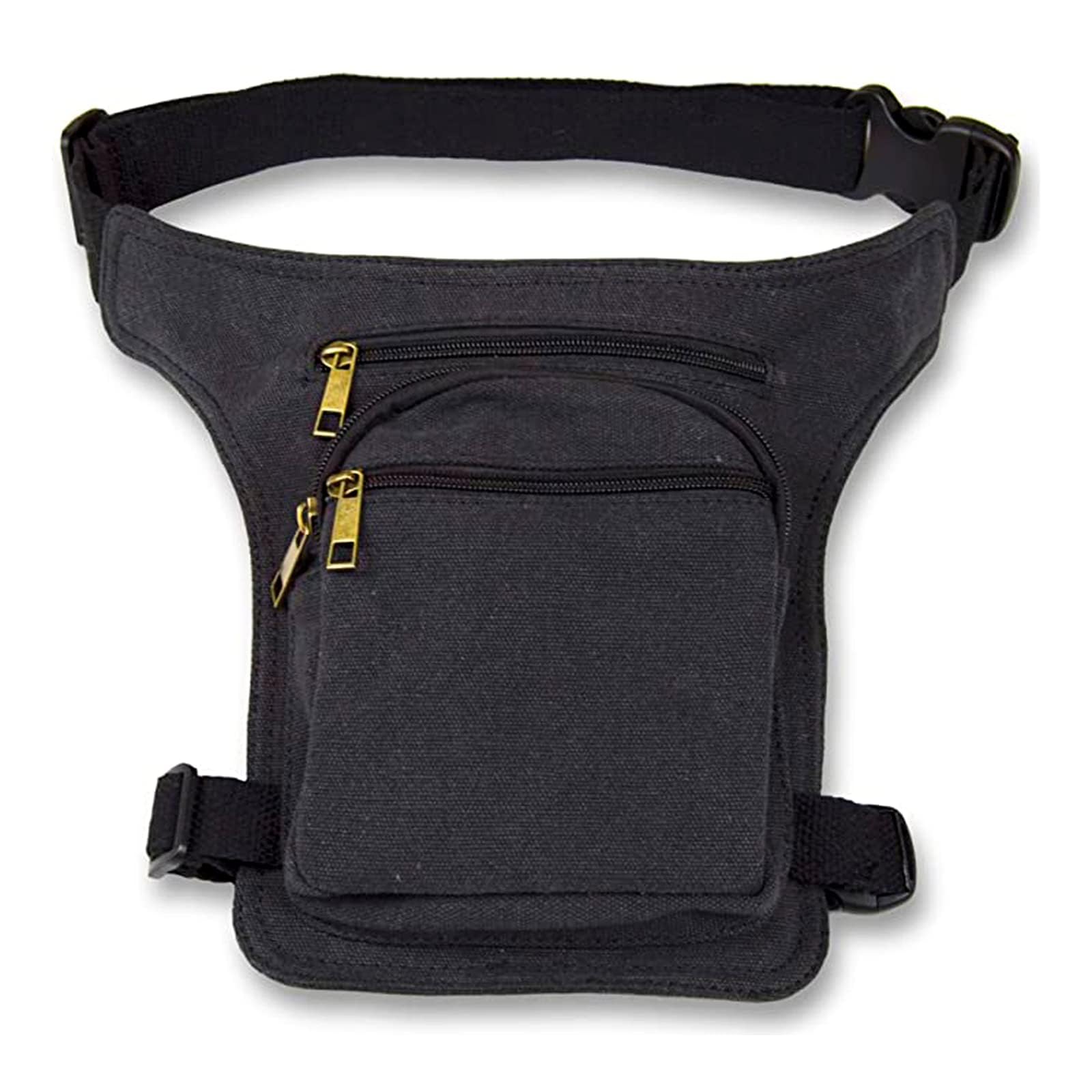 Riñonera Pierna Riñonera Lateral Pernera Moto Hippie con Cremallera, 3 Bolsillos y Doble Sujeción Unisex Negro Plomo