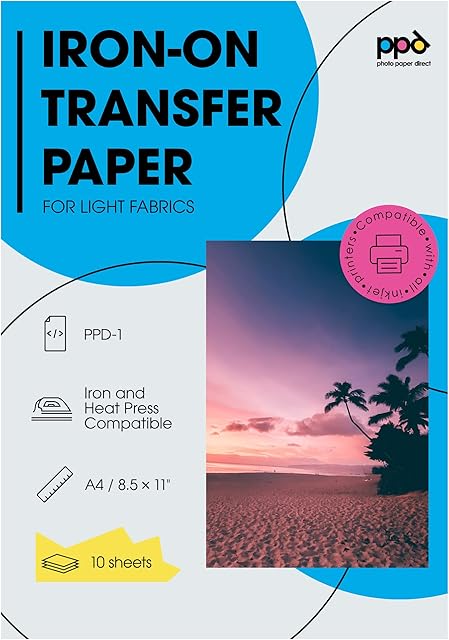 PPD Inkjet Premium T Shirt Transfer Paper A4 for Light and White Fabric X 10 Sheets PPD-1-10