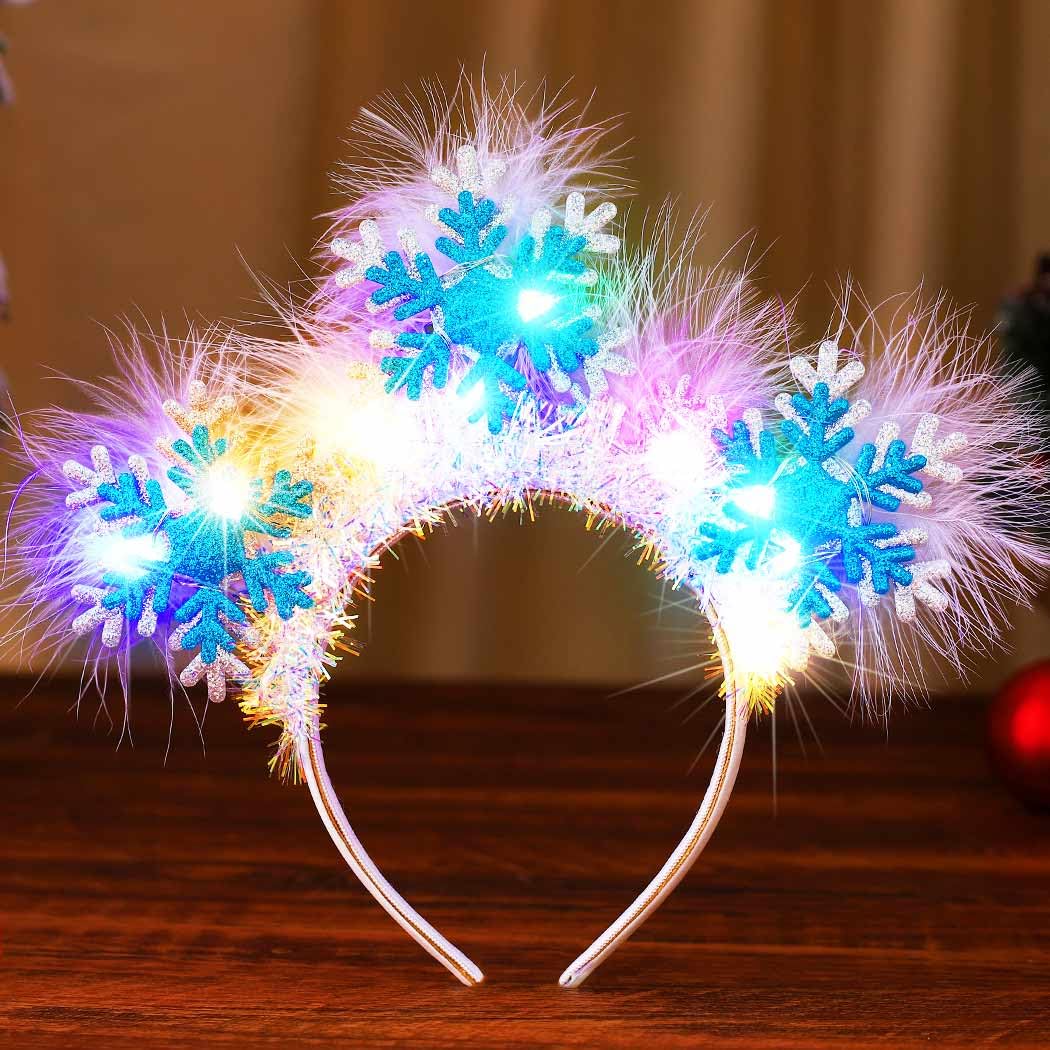 Zoestar Light Up Snowflake Headband LED Christmas Headbands Xmas Headpiece Holiday Hair Accessories for Women