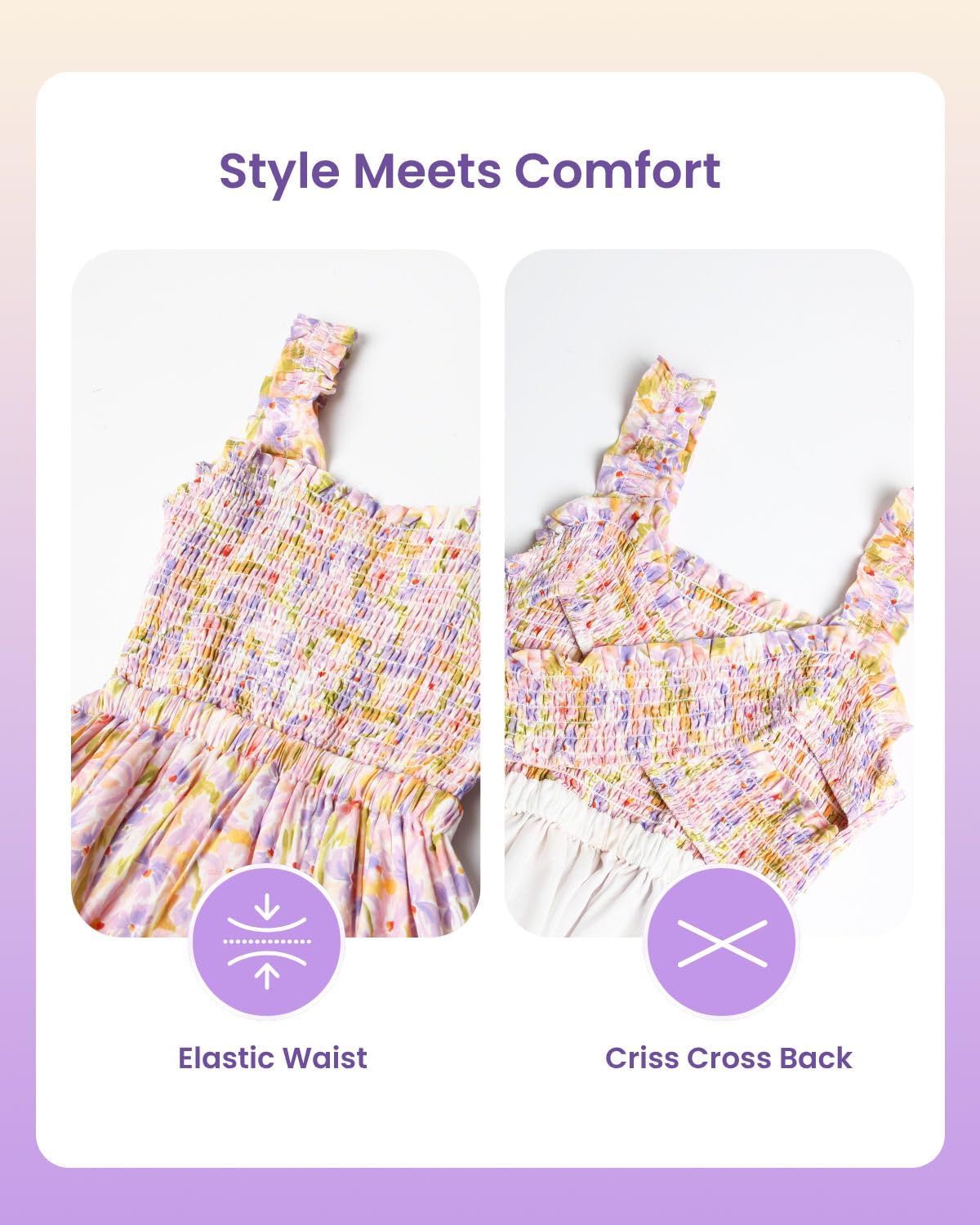 WELAKEN Girls Summer Sundress Criss Cross Back Ruffle Strap Elastic Waist Ruched Dress - Image 4