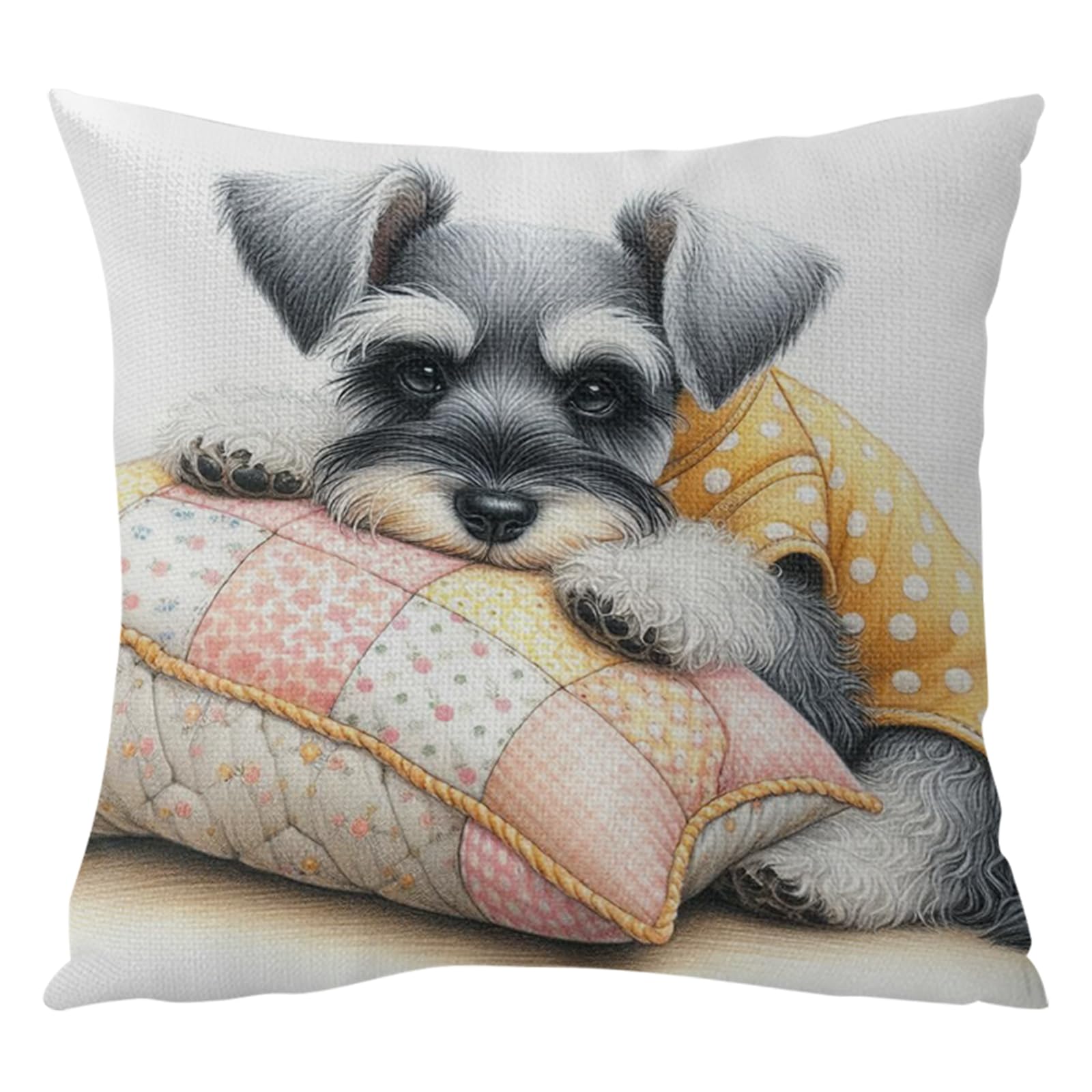 Htu Schnauzer 11Ct 3 Strands Diy Stamped Cross Stitch Pillowcase Kits 45X45cm Needlepoint Handmade Cushion Cover With Embroidery Pattern For Adults And Beginners Couch Bed Living Room (Schnauzer)