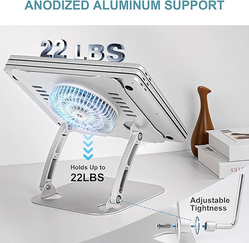 Miniatura 5 de SHUWEI Soporte de refrigeración para laptop con ventilador de 3 velocidades, soporte de computadora portátil de altura ajustable para escritorio,