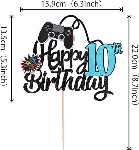 Miniatura 2 de 1 pieza de decoración de pastel de 10 cumpleaños con purpurina para videojuegos, juego de selección de pasteles en controladores, decoración de