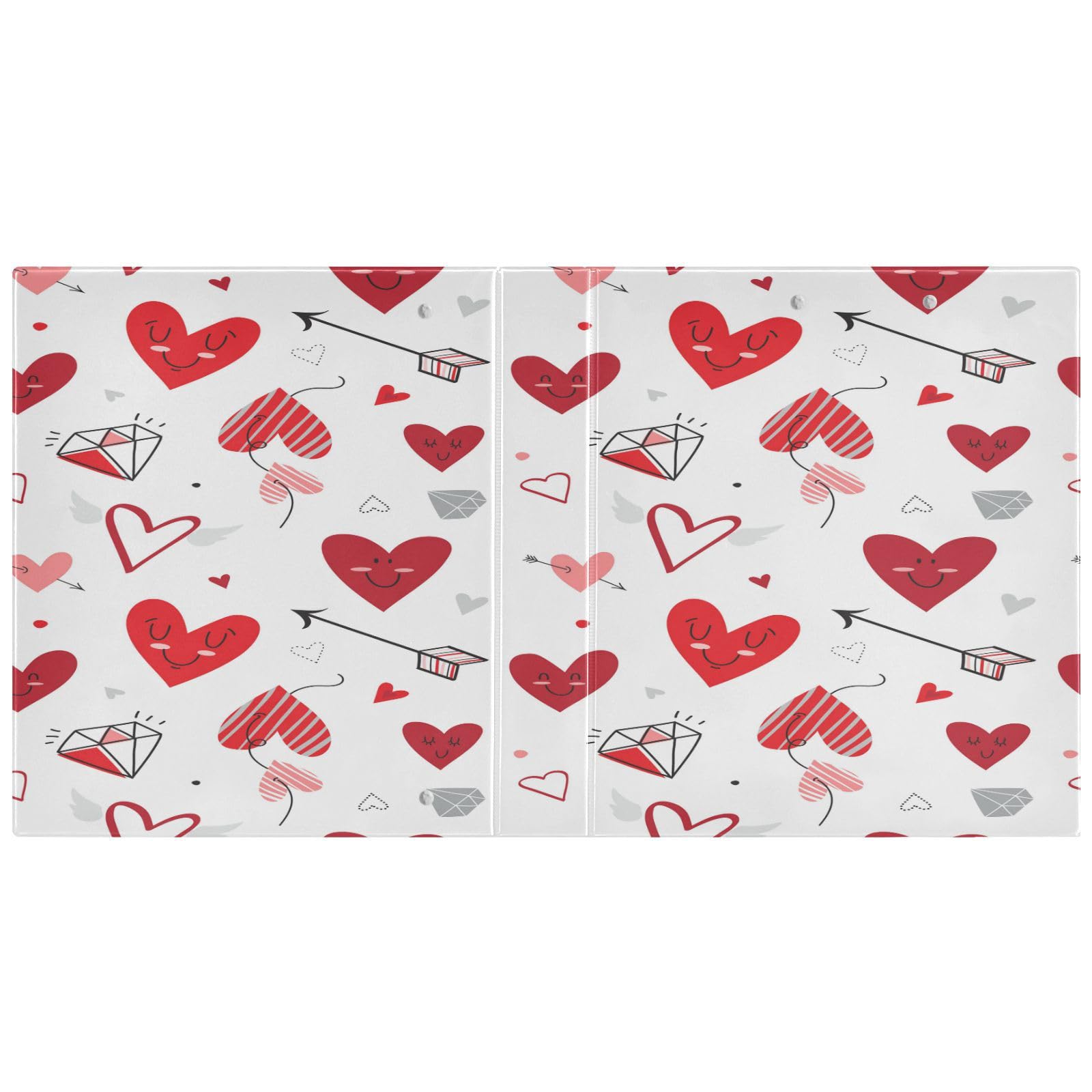 SKYSHU Love Heart - Raccoglitori ad anelli rotondi con 3 tasche interne in PVC trasparente, impermeabili, robusti, 3,8 cm, con clip in metallo antiscivolo, raccoglitori versatili per 200 fogli,