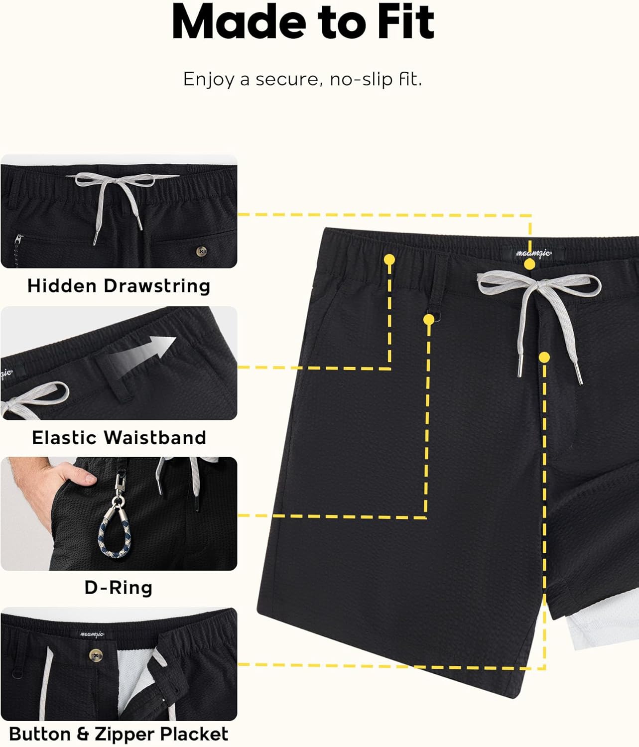 maamgic Mens Seersucker Shorts with Compression Liner, Men's 5.5 Inch Casual Shorts for Daily, Gym, Travel & Beach - Image 6