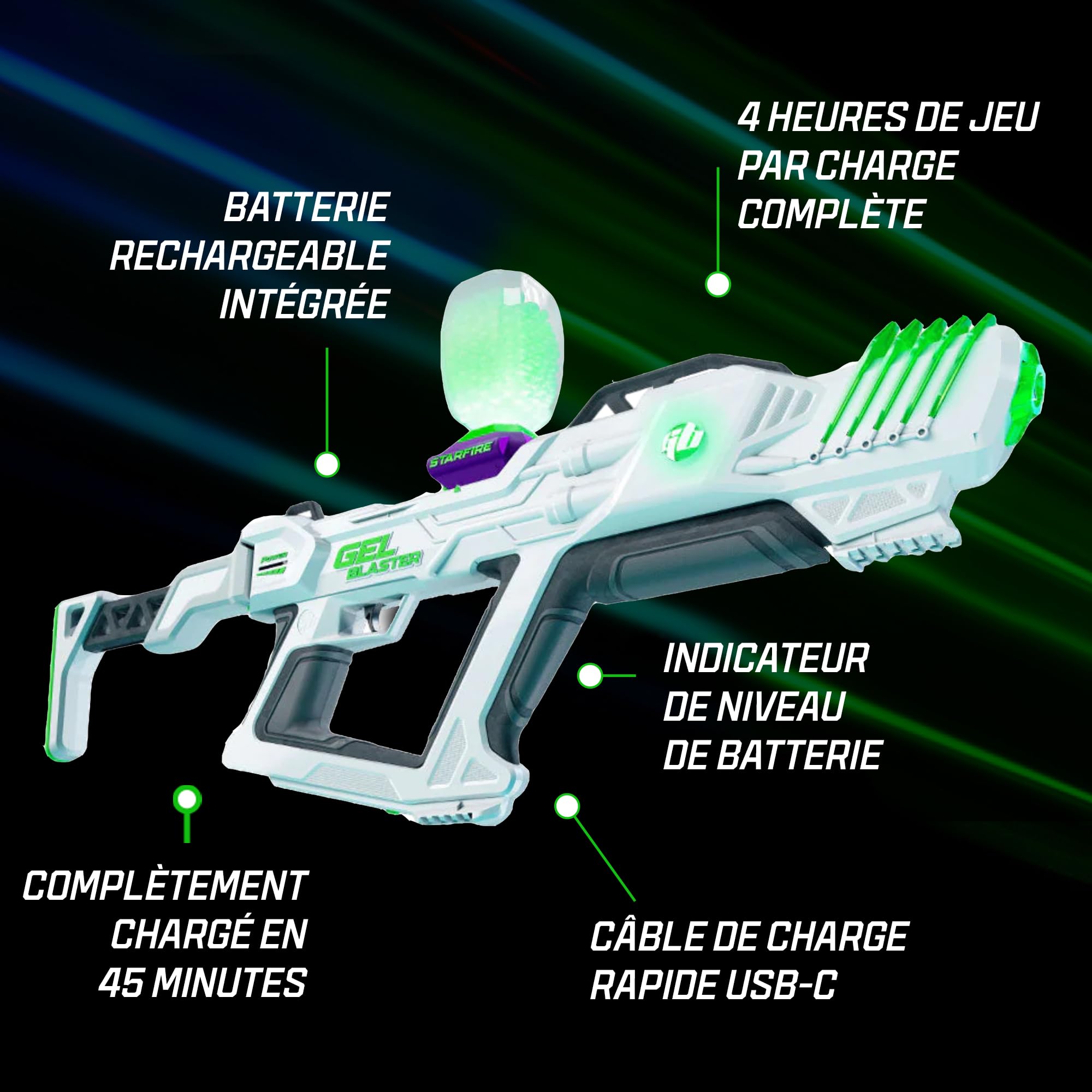 Gel Blaster Surge XL - Pistolet à Bille de Gel Électrique, 45m, 14+ | 3 modes de tir, réservoir 1.000+ gellets, batterie USB-C (4h), inclus lunettes de protection.