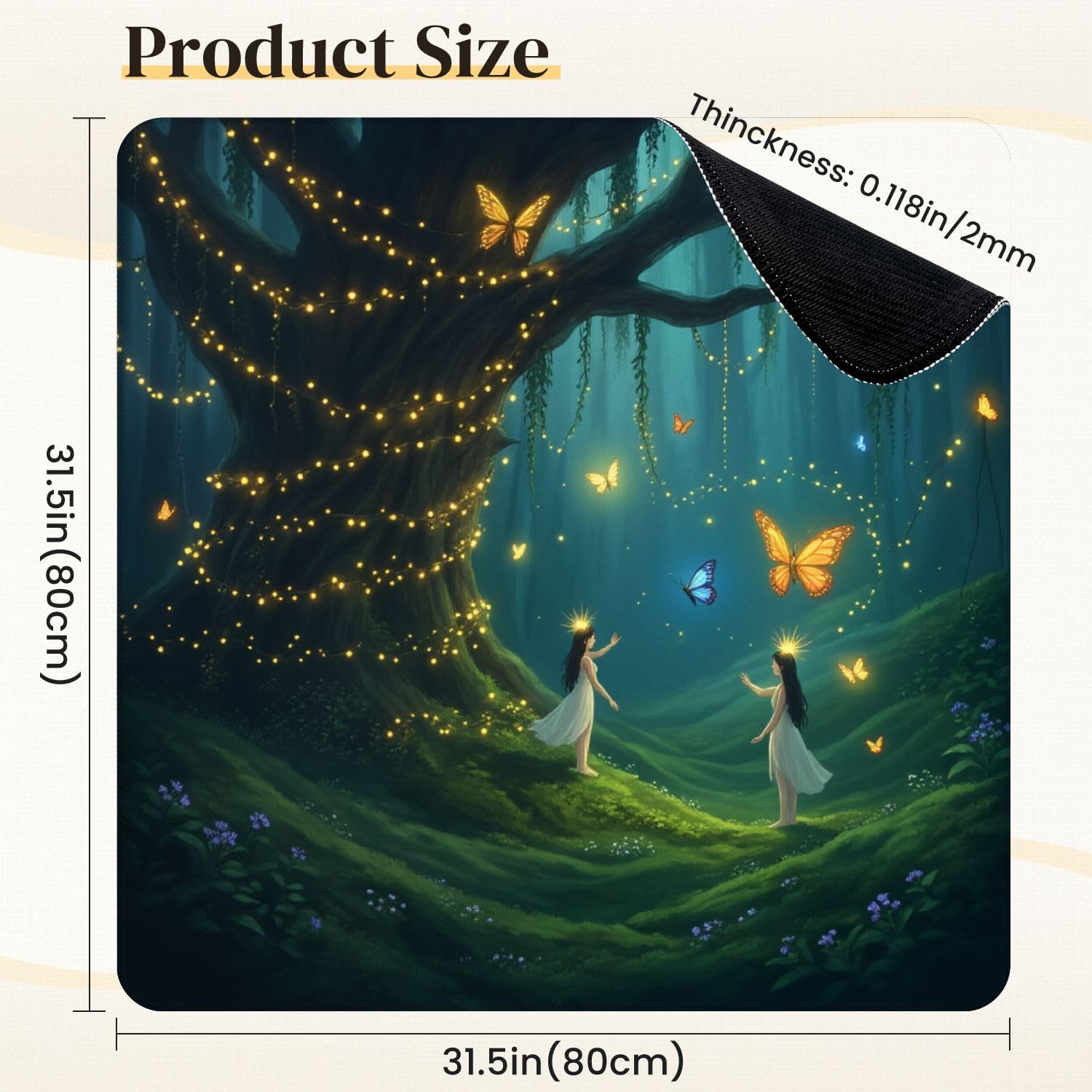 Mahjong Mat for Table Ancient Willow Tree Fairies Forest Prismatic Artwork 31.5" x 31.5" Non-Slip Noise-Reducing Game Mat Premium Mahjong Accessories for Poker Dominoes Hosting