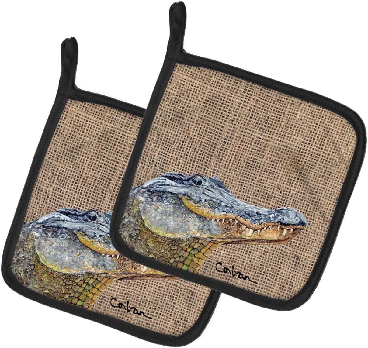 Caroline's Treasures 8733PTHD Alligator Pair of Pot Holders Kitchen Heat Resistant Pot Holders Sets Oven Hot Pads for Cooking Baking BBQ, 7 1/2 x 7 1/2