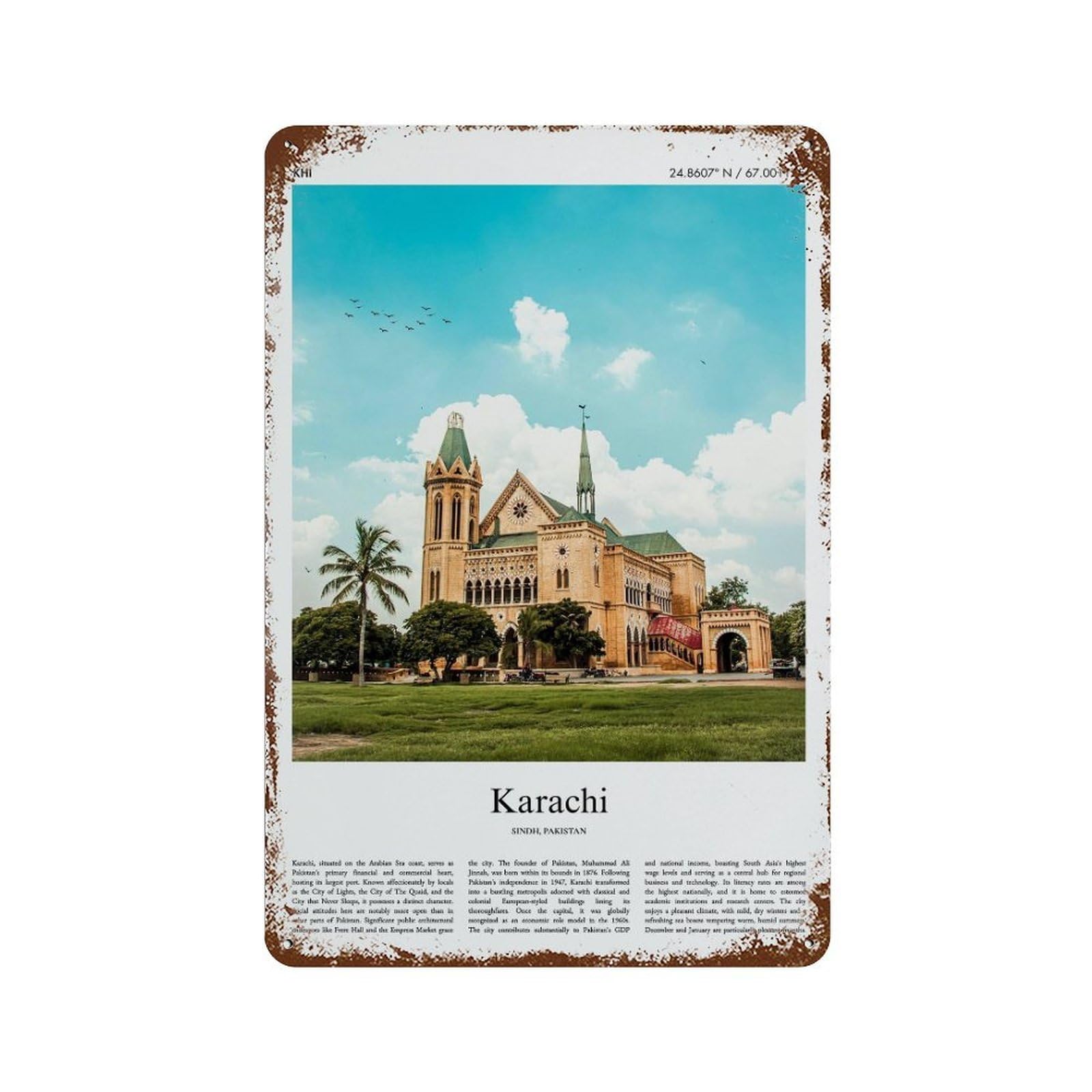 xiaoxiaoshen Karachi Sindh, Pakistan City Scenery Wall Decor Art Metal Tin Poster Modern Home Decor Art Home Bar Shop Decorations Vintage Sign 30x20cm
