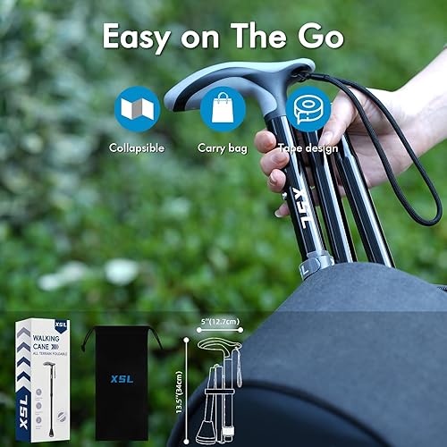 Miniatura 6 de XSL Walking Cane - Foldable, Adjustable, Collapsible Walking Canes for Men & Women, Heavy Duty All Terrain Tip, with Travel Bag Portable Walking