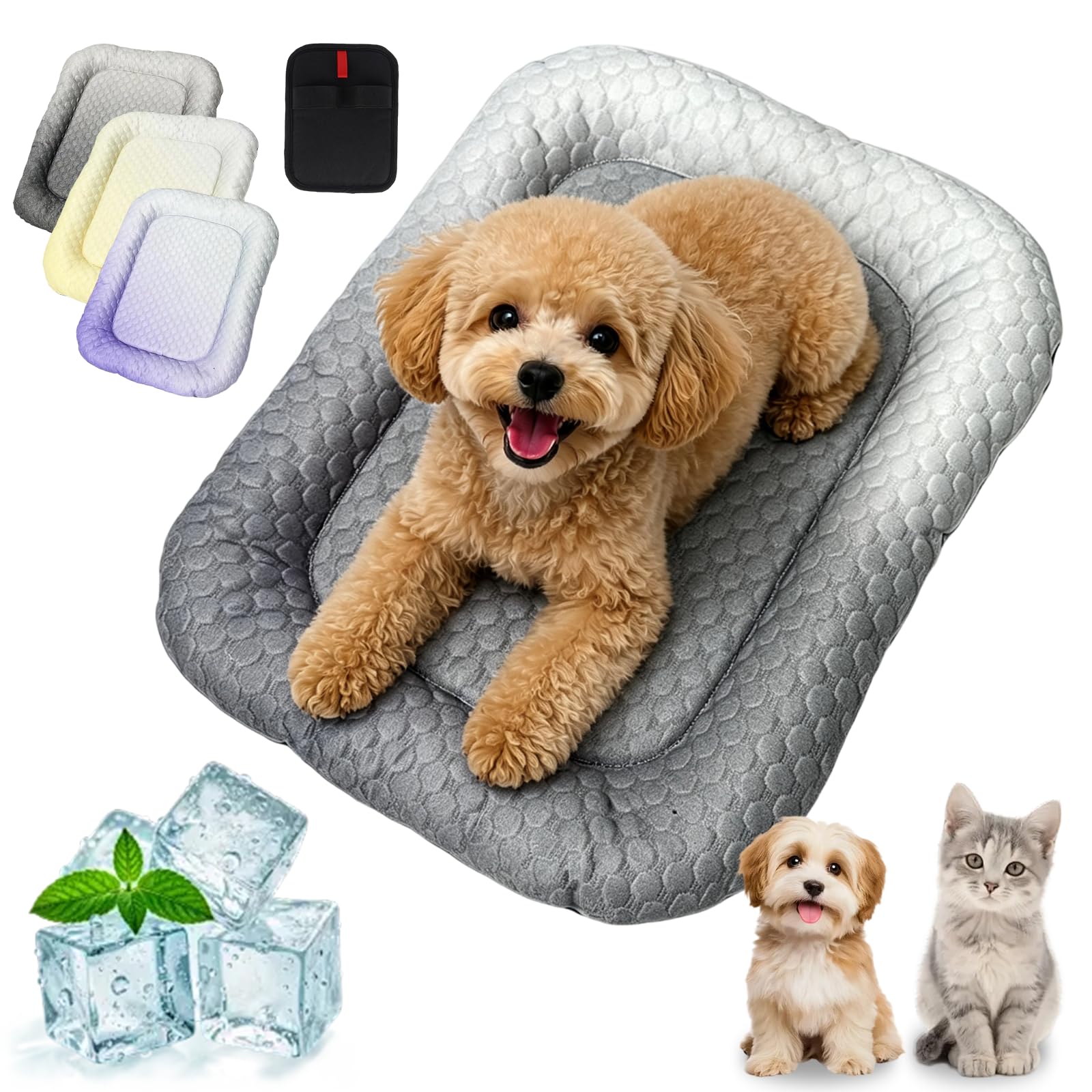 Liocwocne Pet Cooling Mat for Dogs and Cats, Ice Silk Self Cooling Pad, Breathable Summer Bed for Indoor Floor Sofa Car Travel, Washable Non-Slip Blanket, Gradient Soft Sleep Cushion (Black,S)