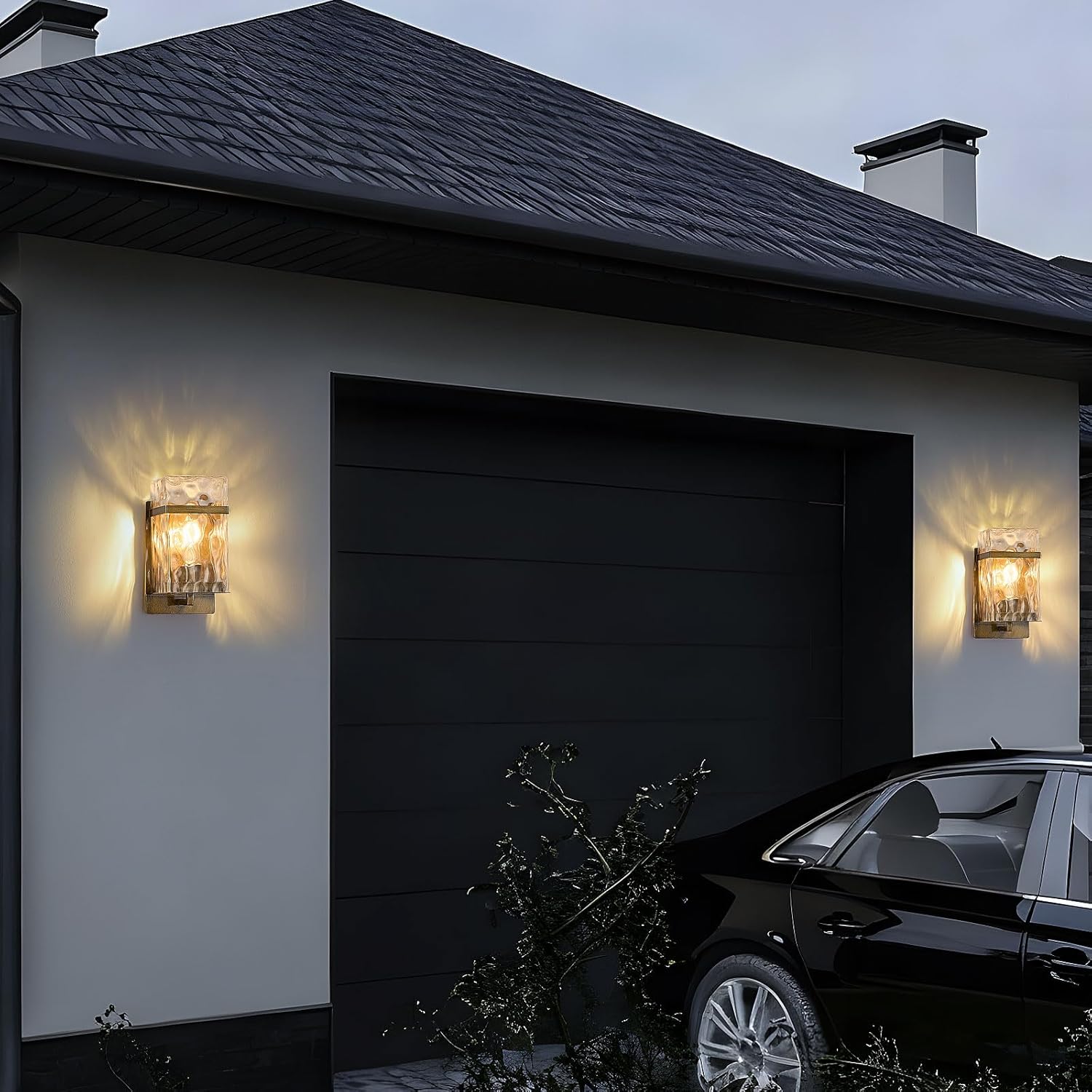 Outdoor Wall Light, Vintage Gold Exterior Waterproof Lanterns,Porch Sconces Wall Mounted Lighting with E26 Sockets & Glass Shades, for Garage,Doorway,Patio,Front Door