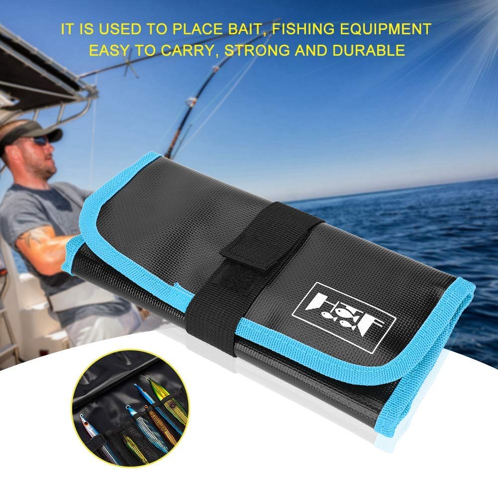 Alomejor Borsa Pesca Impermeabile Portatile per Esche Jigs Cucchiai Lure Custodia Organizzata Accessori da Pesca All'Aperto Blu Sportiva