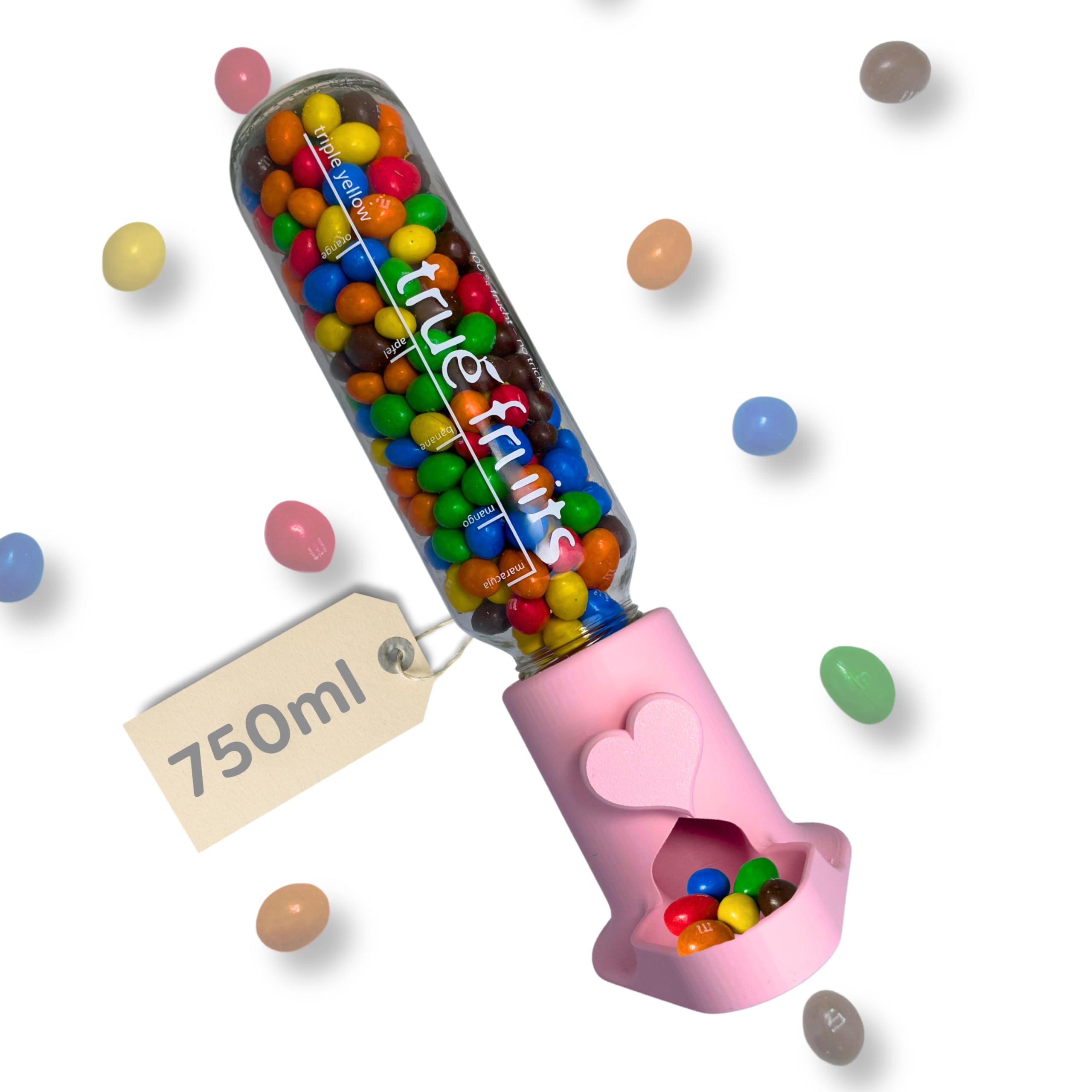 Süßigkeitenspender Adapter für True Fruits 750ml Flasche Deckel/Adapter Kaugummiautomat retro Gadget Candy Bar Bubble Gum Dispenser für 750ml - pink