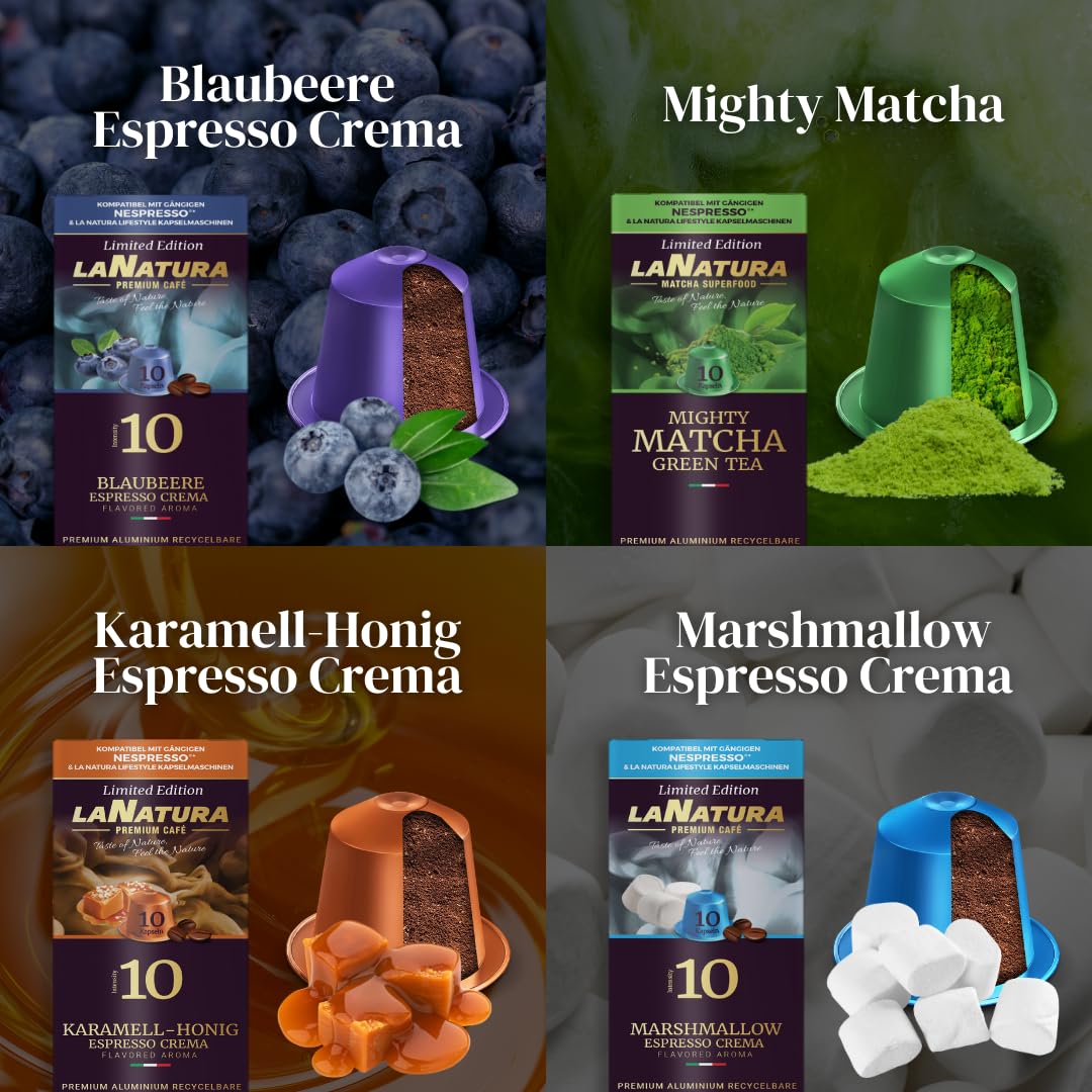 La Natura Lifestyle Pudełko na smak, 80 kapsułek do kawy i herbaty, kompatybilne z ekspresami do kawy Nespresso³, jagodami, karmelowym miodem, irlandzką kawą, pianką, orzechami laskowymi, wanilią
