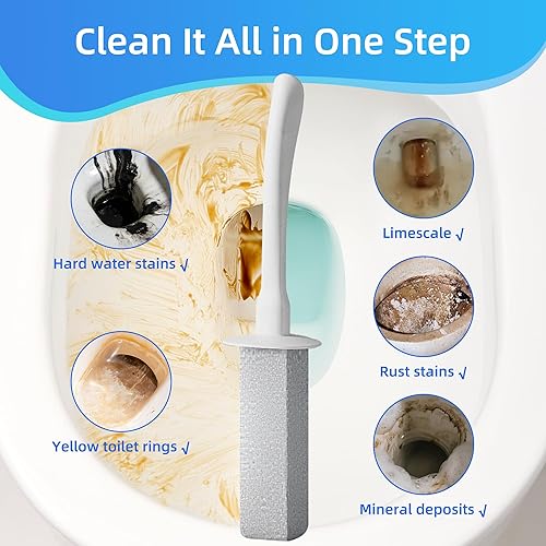 Miniatura 4 de LZLOOK Juego de escobilla de inodoro y soporte con piedra pómez, cepillo de inodoro de mango largo, limpiador antisalpicaduras, base ventilada sin