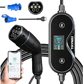 Carregador Portátil para Carro Elétrico 7kW 32A Bivolt, Tipo 2 com App Smart Life, Cabo de 5m, Compatível com BYD Geely BMW Volvo e Outros - TAYNIU Panda