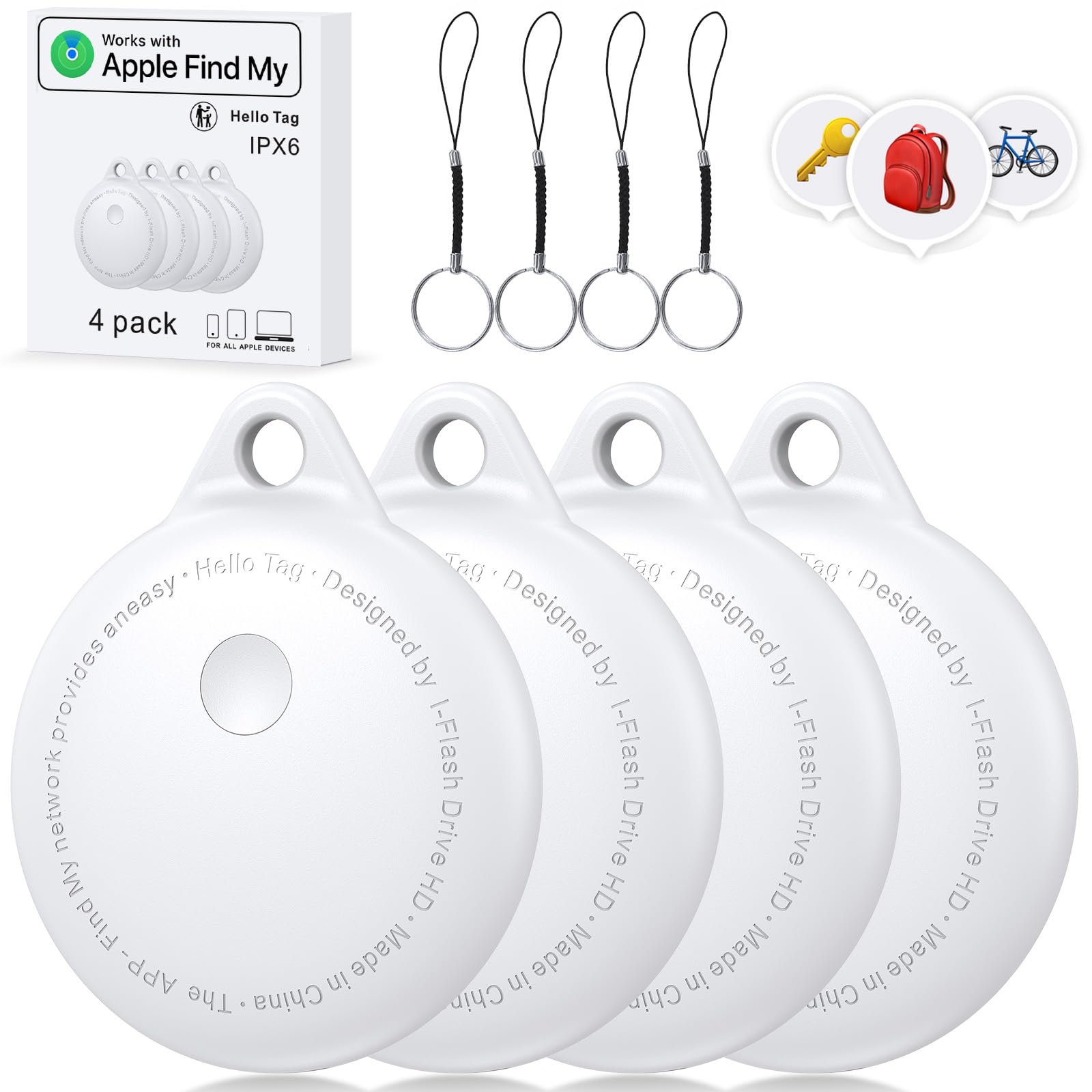 Smart Tags, confezione da 4 smart tracker Bluetooth funziona con Apple Find My, Key Finder e Find My Tracker, tag intelligente impermeabile con portachiavi per chiavi, bagagli, portafogli
