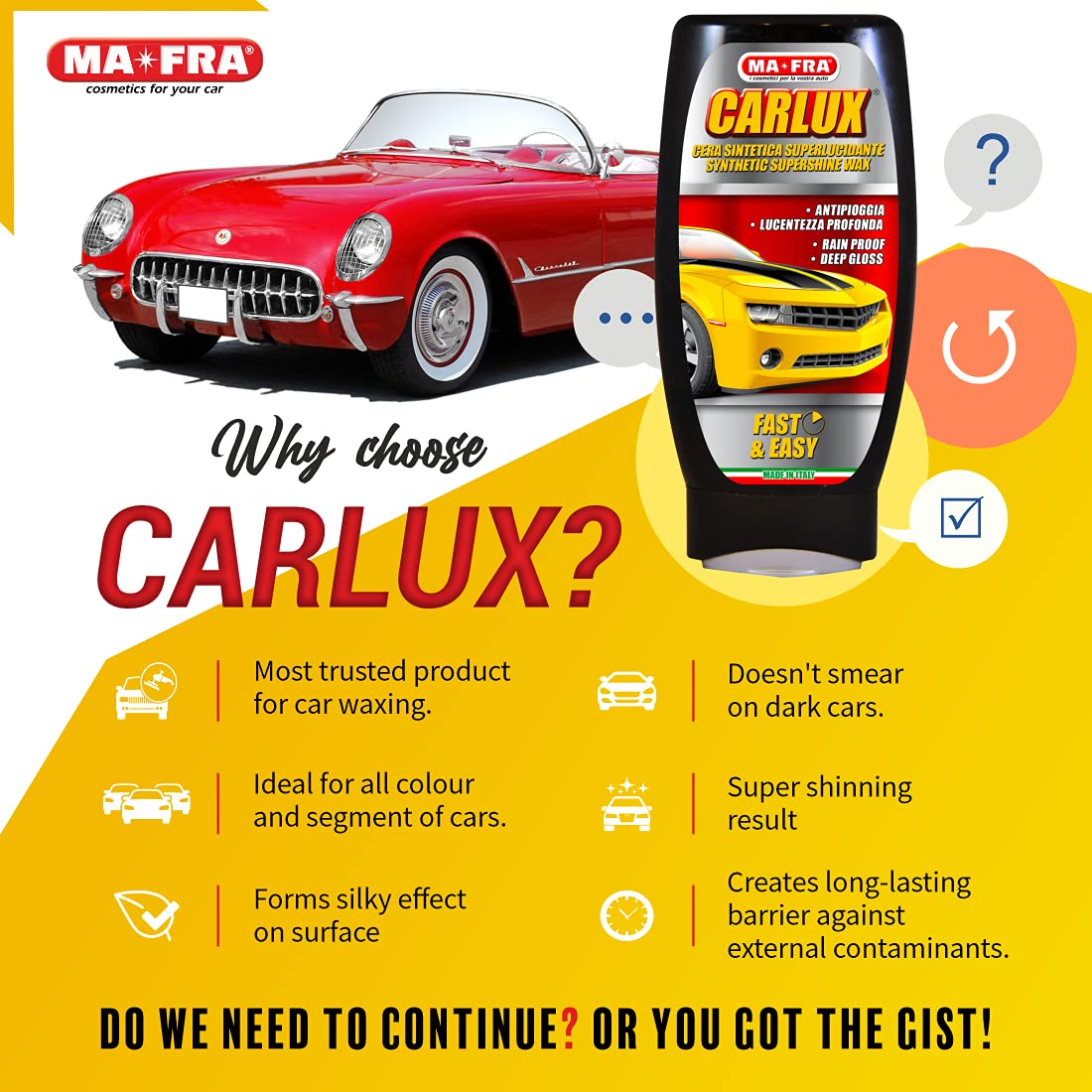 Mafra Carlux Synthetic Supershine Wax (250ml) | Deep Gloss Car & Bike Polish | Rainproof Protective Sealant | Suitable for All Paints and Colors | Limits Dirt & Impurities 1