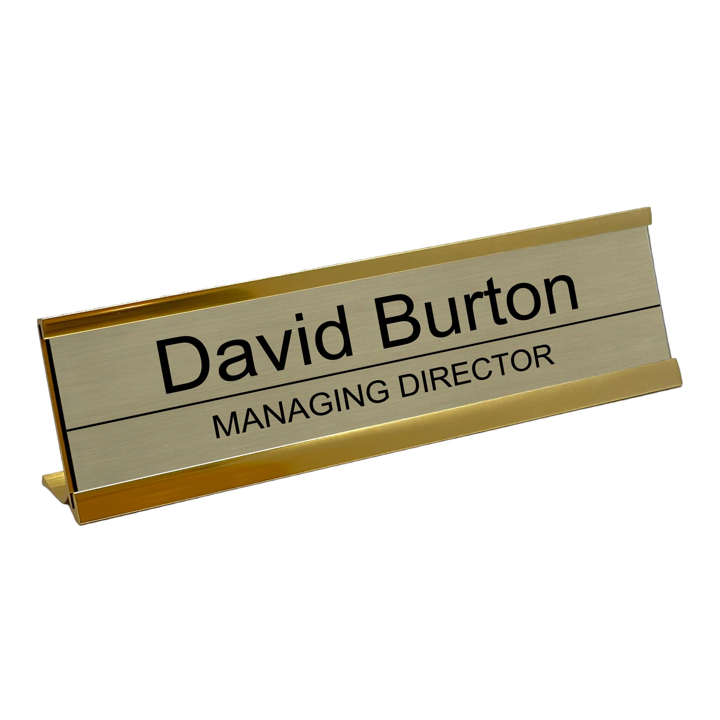 Personalised Desk Sign Gold Name Plate Holder Custom Plaque With Single Dividing Line Work Office Home Prestige