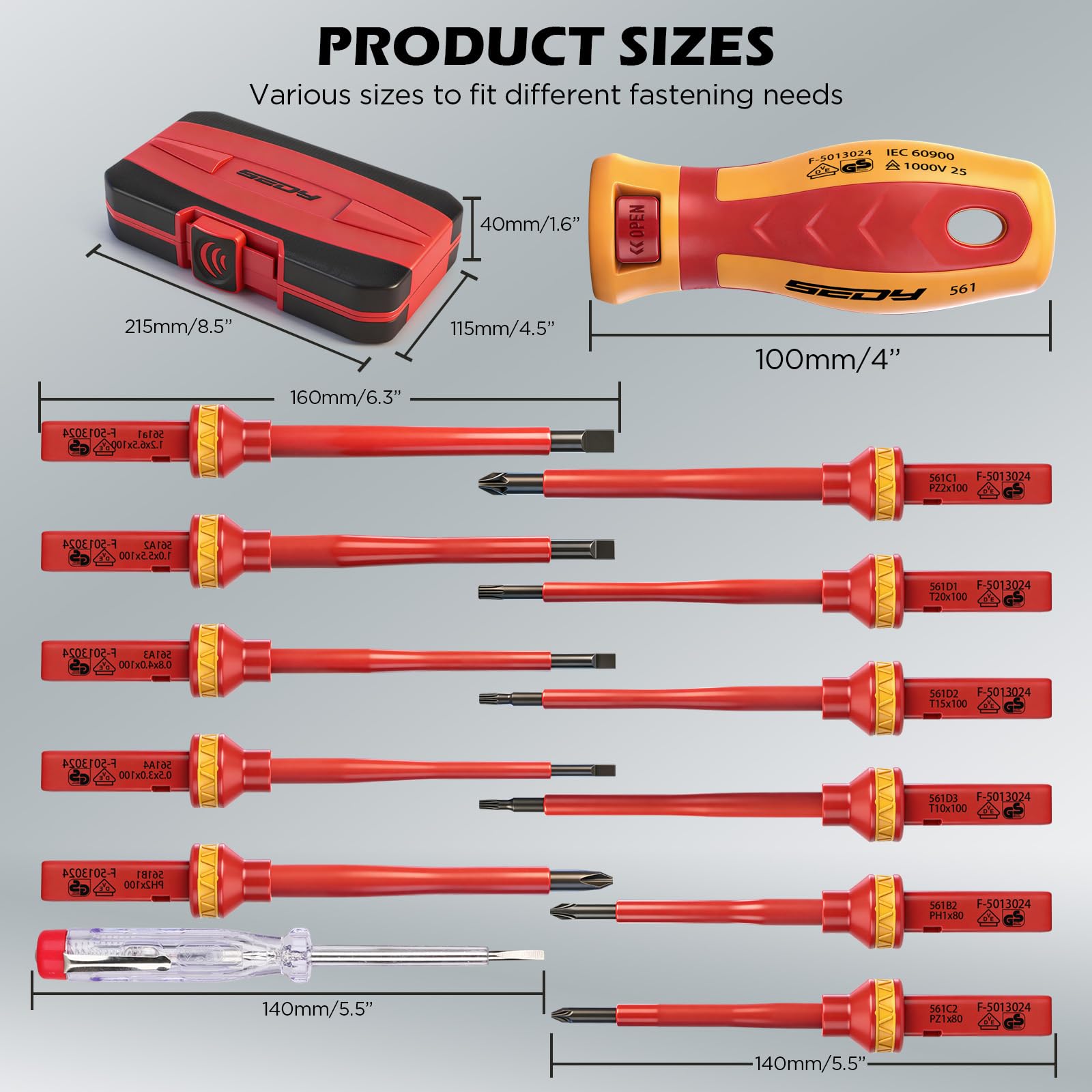 Set di cacciaviti elettrici isolati da 1000 V, set di 13 cacciaviti elettrici professionali con manico isolante in acciaio CRV magnetico Phillips Pozi Torx punte Pozi Torx certificate VDE e GS