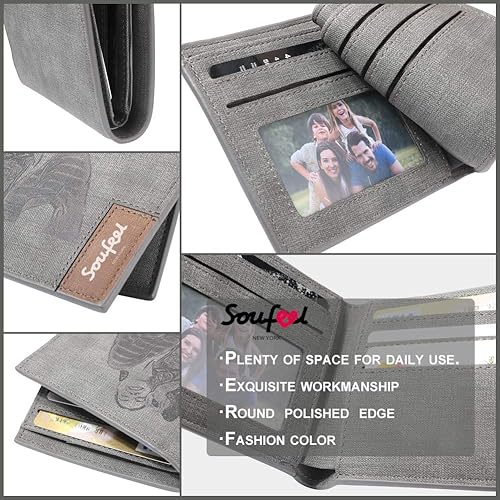 Miniatura 5 de SOUFEEL Billeteras personalizadas con fotos para hombres, billetera de cuero delgado con 2 imágenes, regalos personalizados para el día del padre,