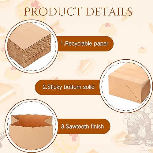 Vista 12 de Containlol 200 bolsas de papel pequeñas, mini golosinas de papel de 1 libra, bolsas de almuerzo de papel kraft de 6.7 x 3.54 x 2.36 pulgadas