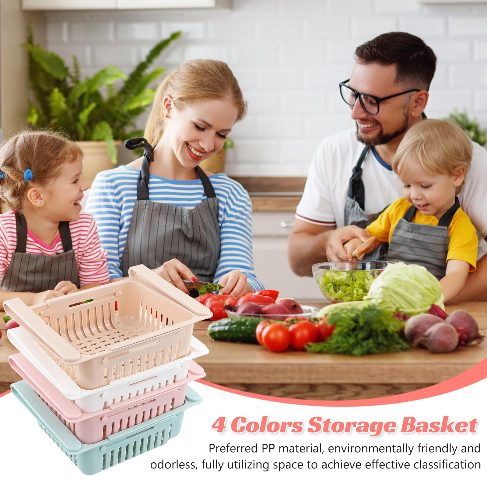 Contenitori Per Frigorifero SINJEUN Organizer Frigorifero 4 Pezzi - Contenitori Trasparenti Con Manico, 24.8x17.2x14 Cm, Per Cucina E Dispensa Contenitori Frigo Trasparenti Con Manico