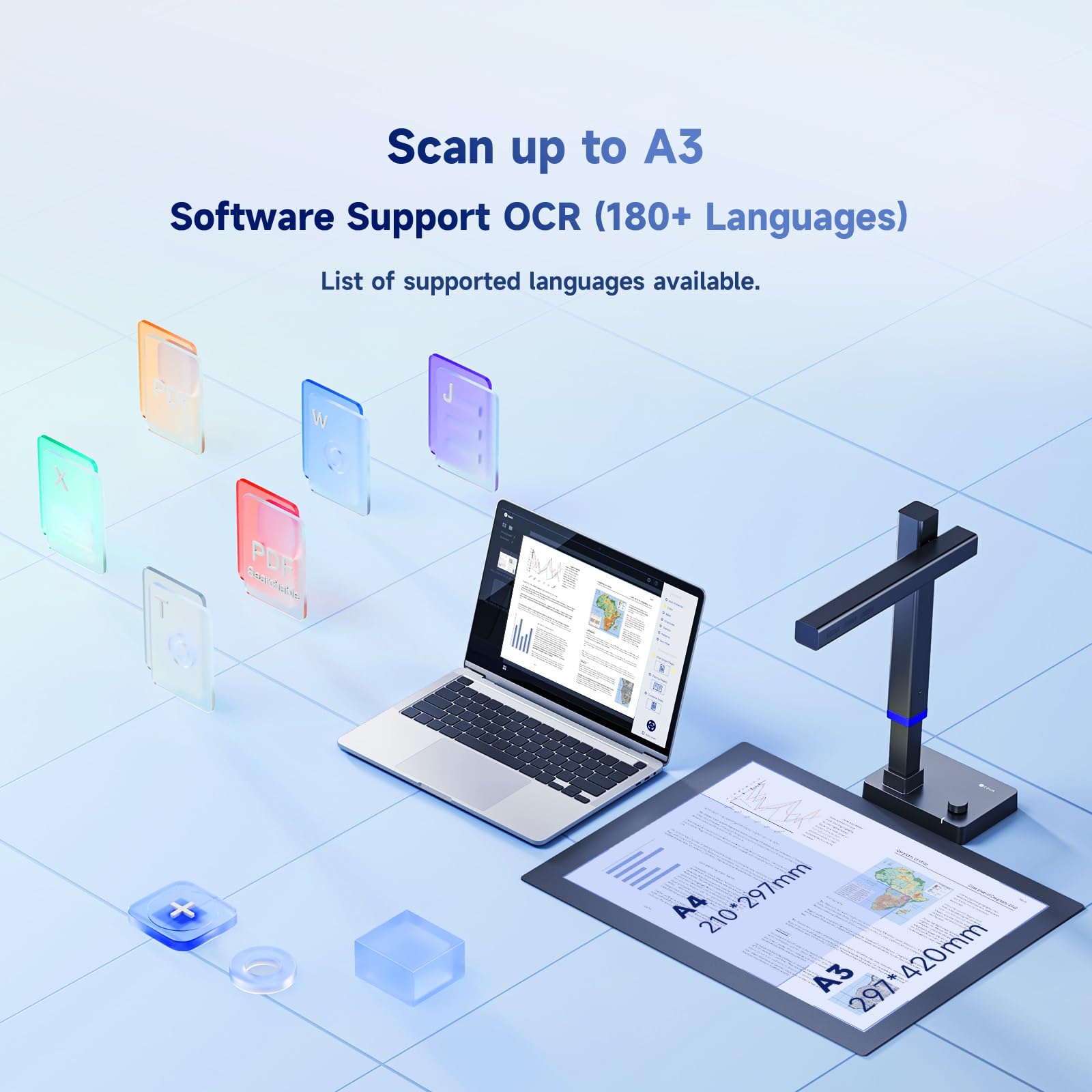 CZUR Shine Ultra 13MP Scanner A3, tragbarer Dokumentenscanner, faltbarere Buchscanner, Dokumentenkamera Visualizer mit OCR 180+ Sprache, Stufenloses Fülllicht, Schnell-Scanner für Windows & macOS