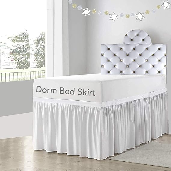 Cottingon,Dorm Room Bed Skirt,100 Microfiber,White Solid