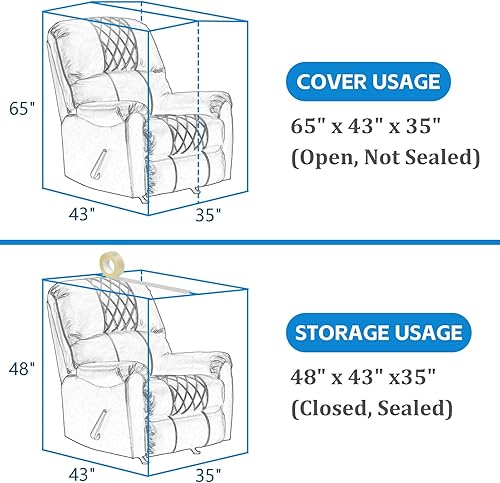 Miniatura 2 de TRINKA 2 fundas de plástico para muebles, 4 milésimas de pulgada de grosor, resistentes al polvo, 65 x 43 x 35 pulgadas, protectores de sillas