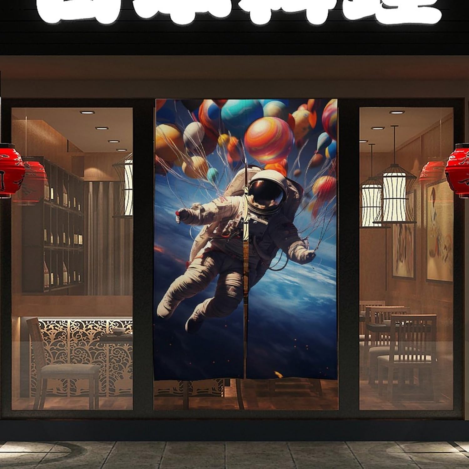 Outer Space Astronaut Door Curtain Blackout Door Cover Curtains Door Screen for Home Accessories