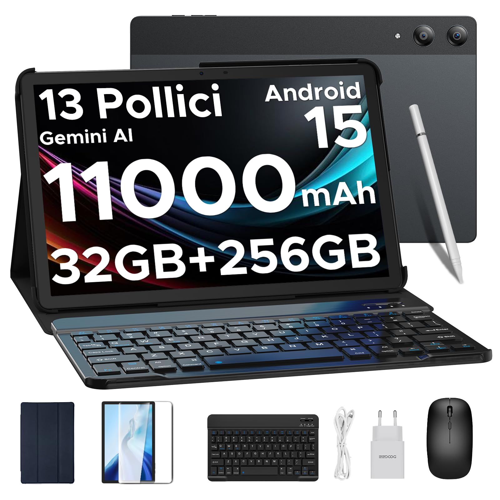 DOOGEE Tab E3 Pro Tablet 13 Pollici Helio G100, Android 15 Tablet con Tastiera 11000mAh 18W 4G LTE Dual Card Slots, 32GB RAM+256GB ROM(TF 2TB), 13MP+ 8MP 90Hz Quattro Altoparlanti, Nero