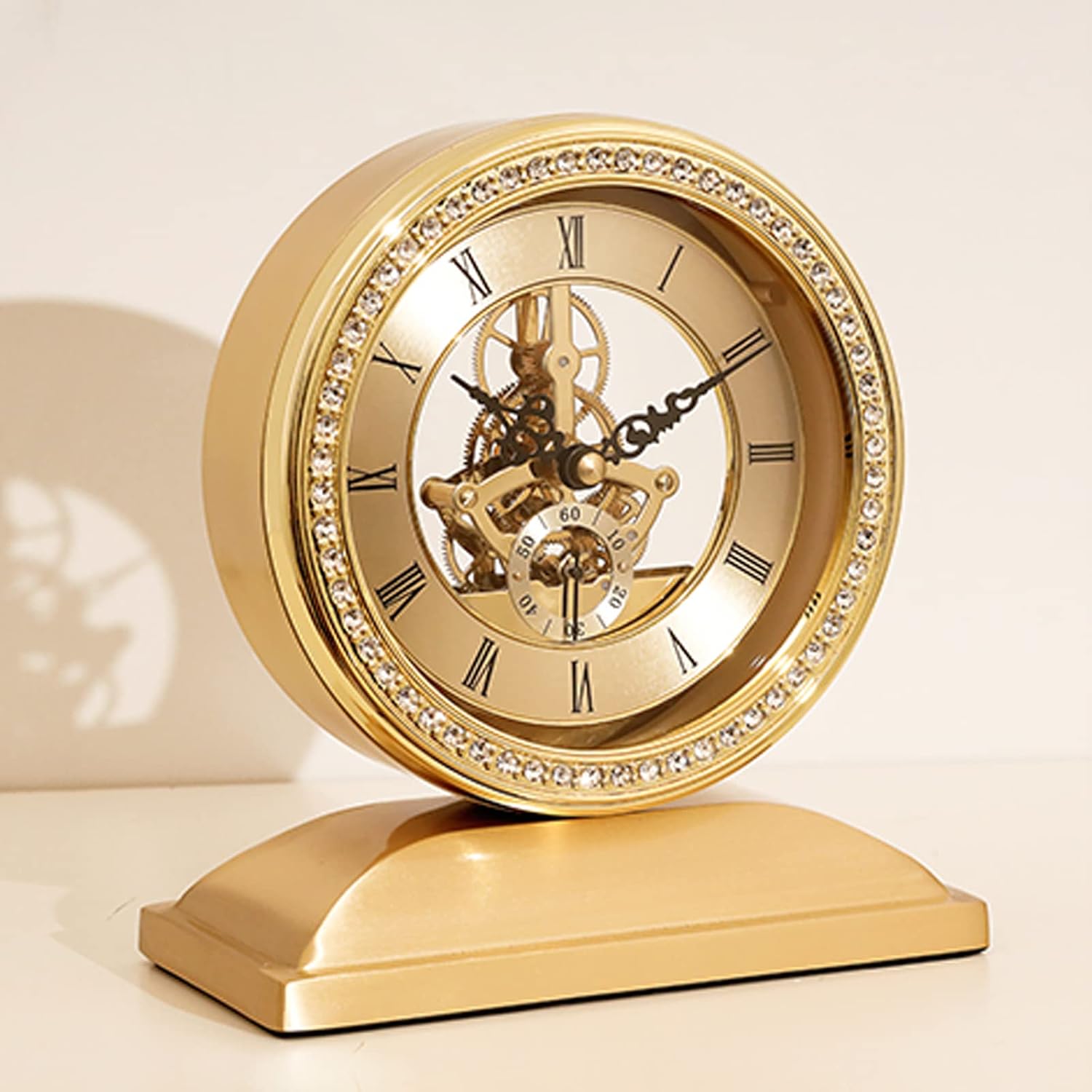 Desk Clock,Retro Metal Hollow Desk Clock Silent Mantel Clock,Battery Operated,Brass Table Clock Shelf Decoration (Metallic 2) (Metallic 2)